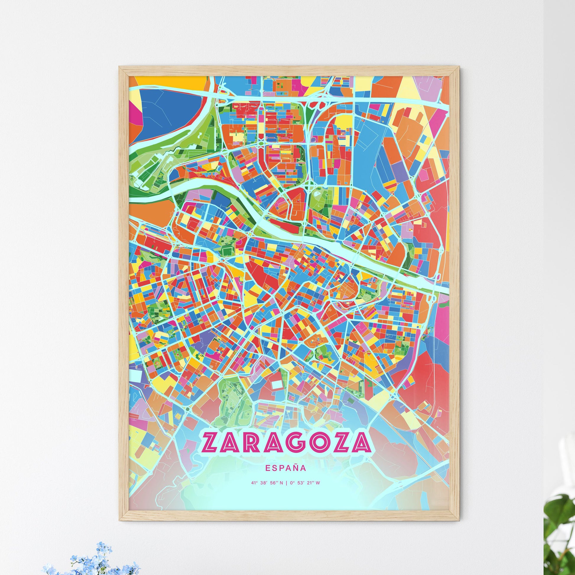 Colorful Zaragoza Spain Fine Art Map Crazy Colors