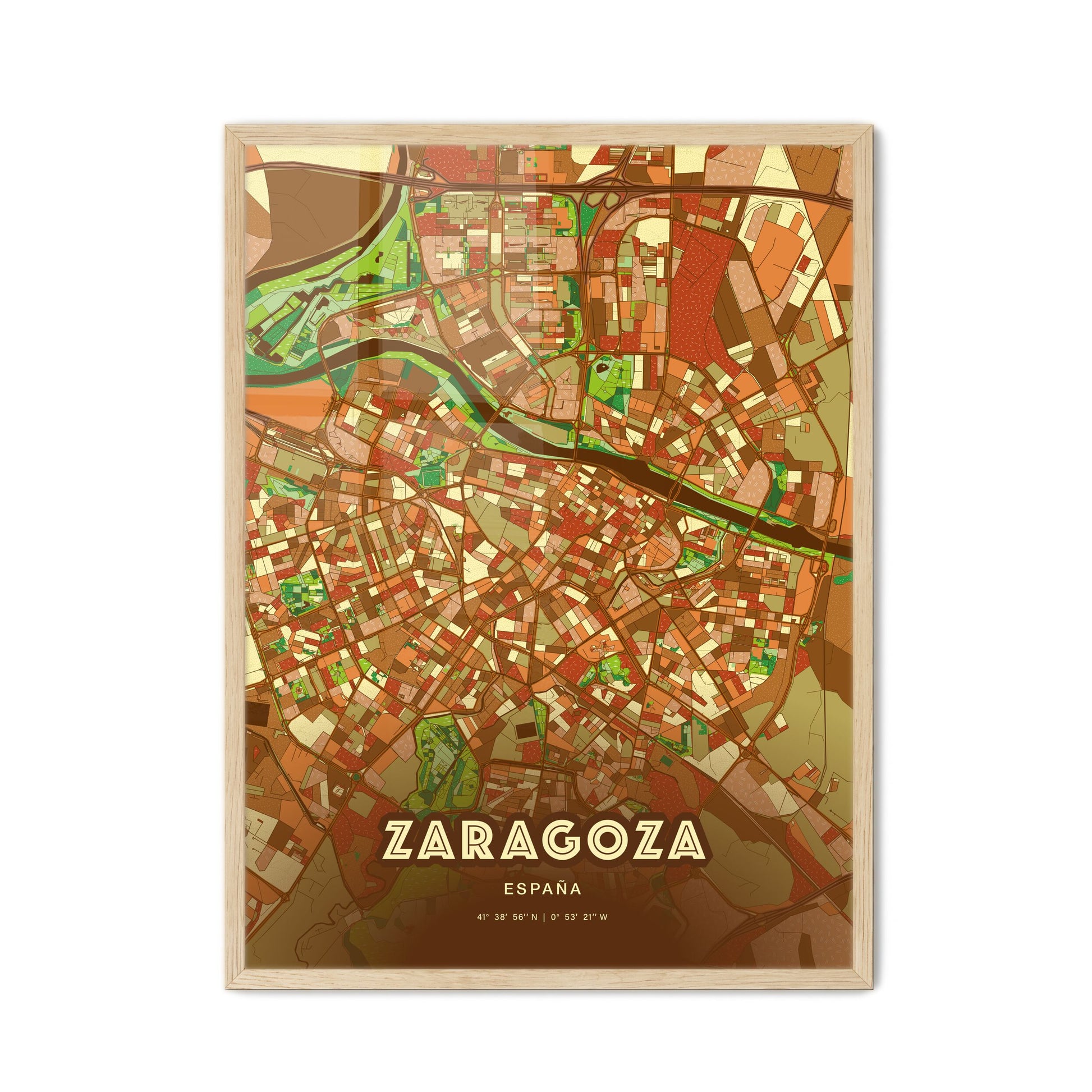 Colorful Zaragoza Spain Fine Art Map Farmhouse