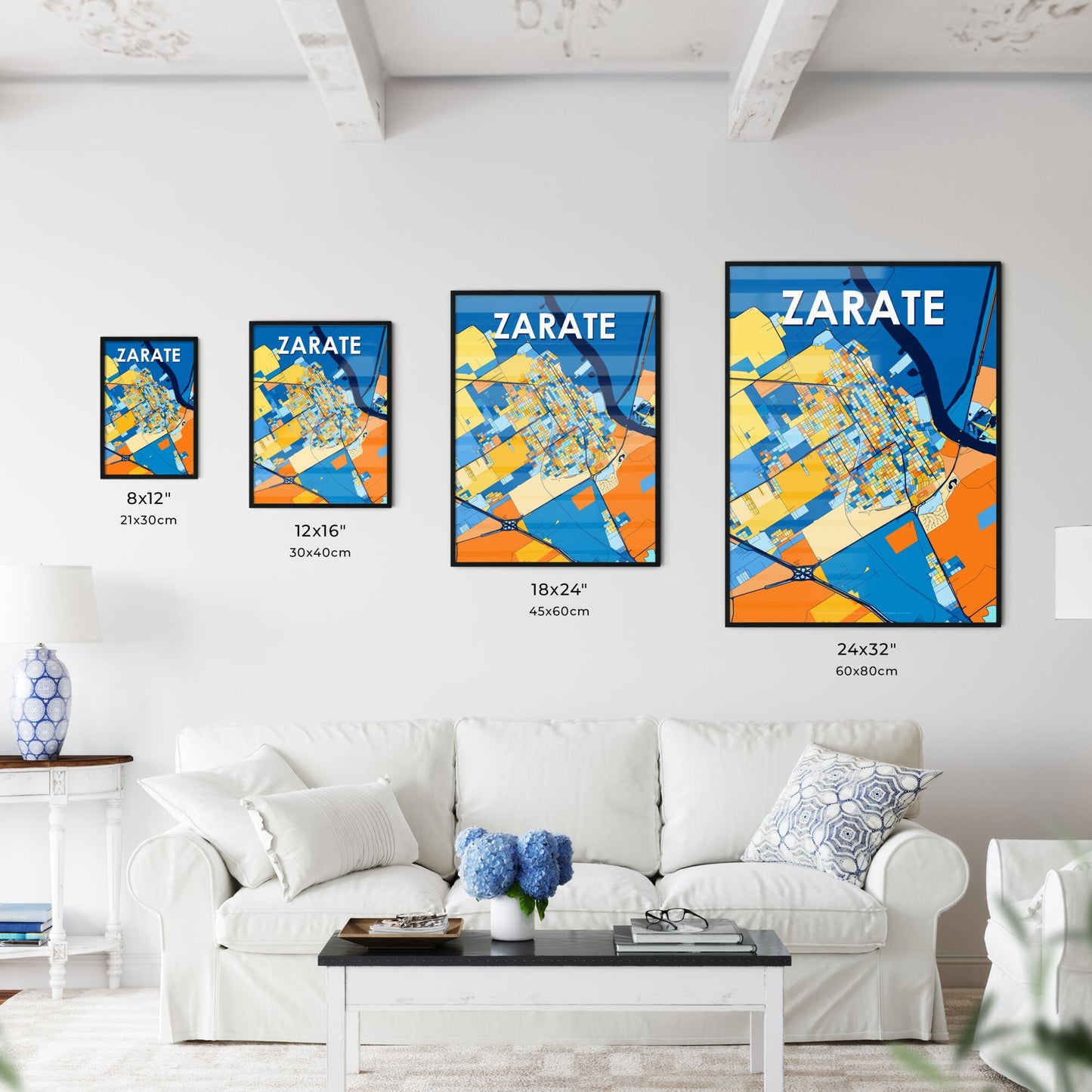 ZARATE ARGENTINA Vibrant Colorful Art Map Poster Blue Orange