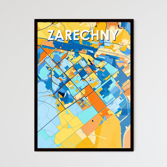 ZARECHNY RUSSIA Vibrant Colorful Art Map Poster Blue Orange