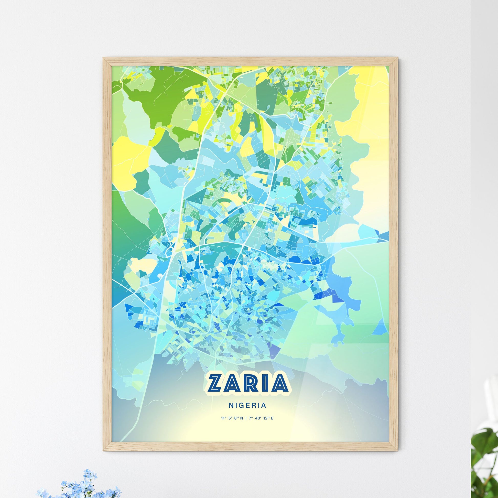 Colorful Zaria Nigeria Fine Art Map Cool Blue