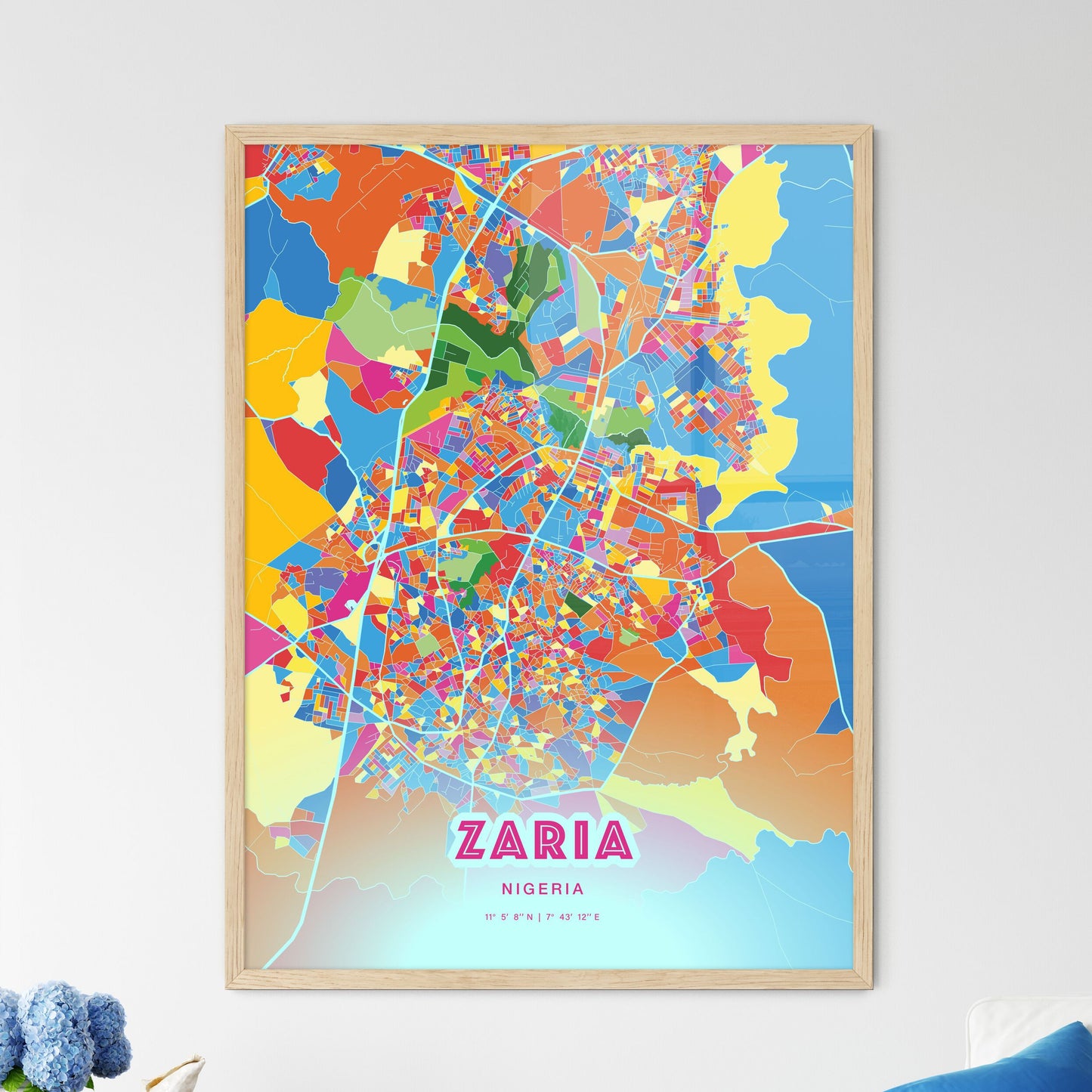 Colorful Zaria Nigeria Fine Art Map Crazy Colors