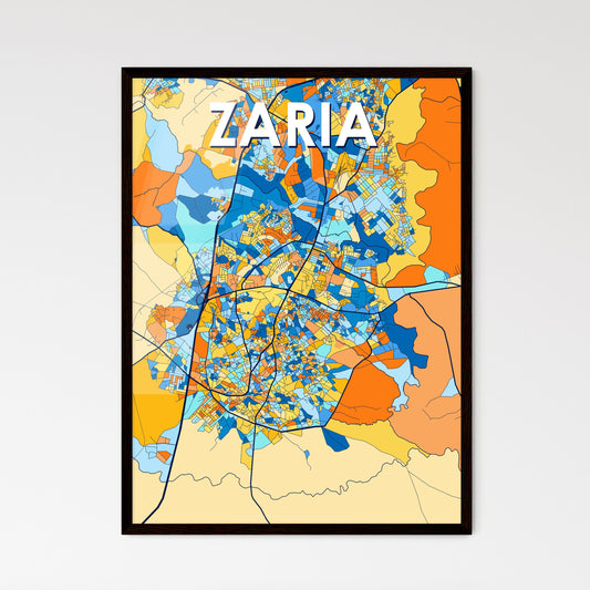 ZARIA NIGERIA Vibrant Colorful Art Map Poster Blue Orange