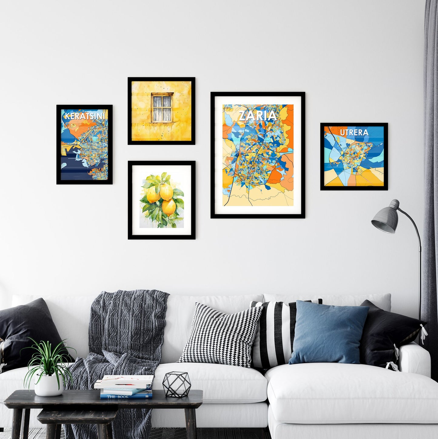 ZARIA NIGERIA Vibrant Colorful Art Map Poster Blue Orange