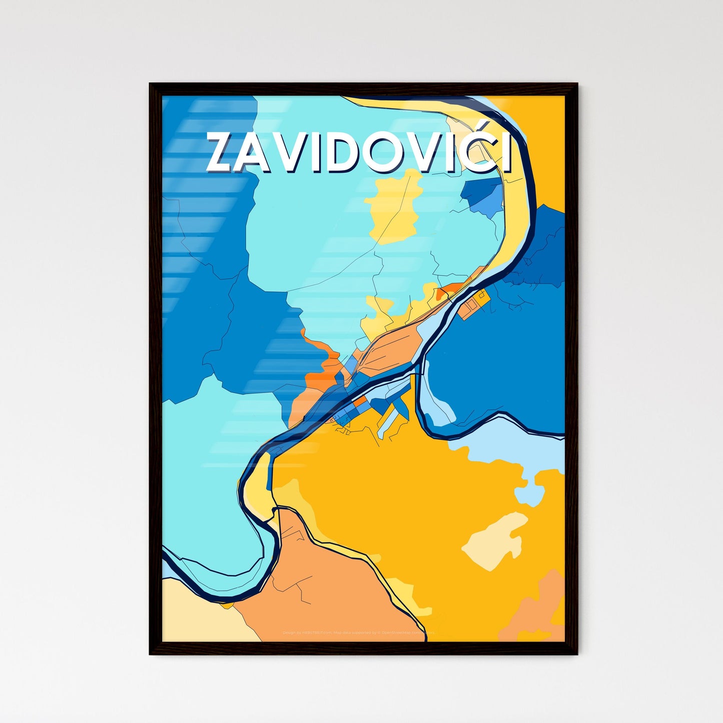 ZAVIDOVIĆI BOSNIA AND HERZEGOVINA Vibrant Colorful Art Map Poster Blue Orange