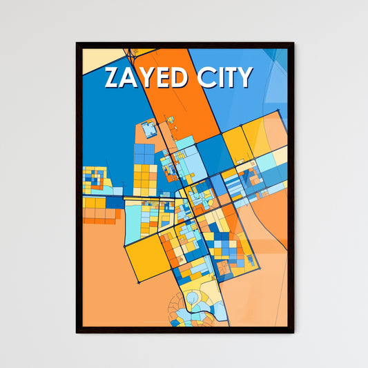 ZAYED CITY UNITED ARAB EMIRATES Vibrant Colorful Art Map Poster Blue Orange