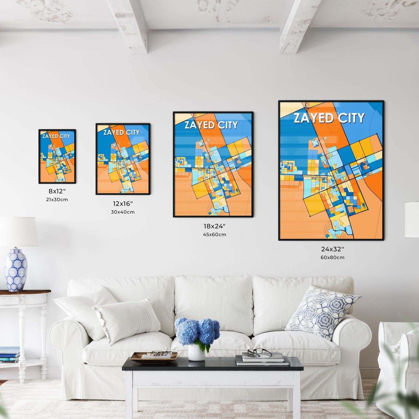 ZAYED CITY UNITED ARAB EMIRATES Vibrant Colorful Art Map Poster Blue Orange