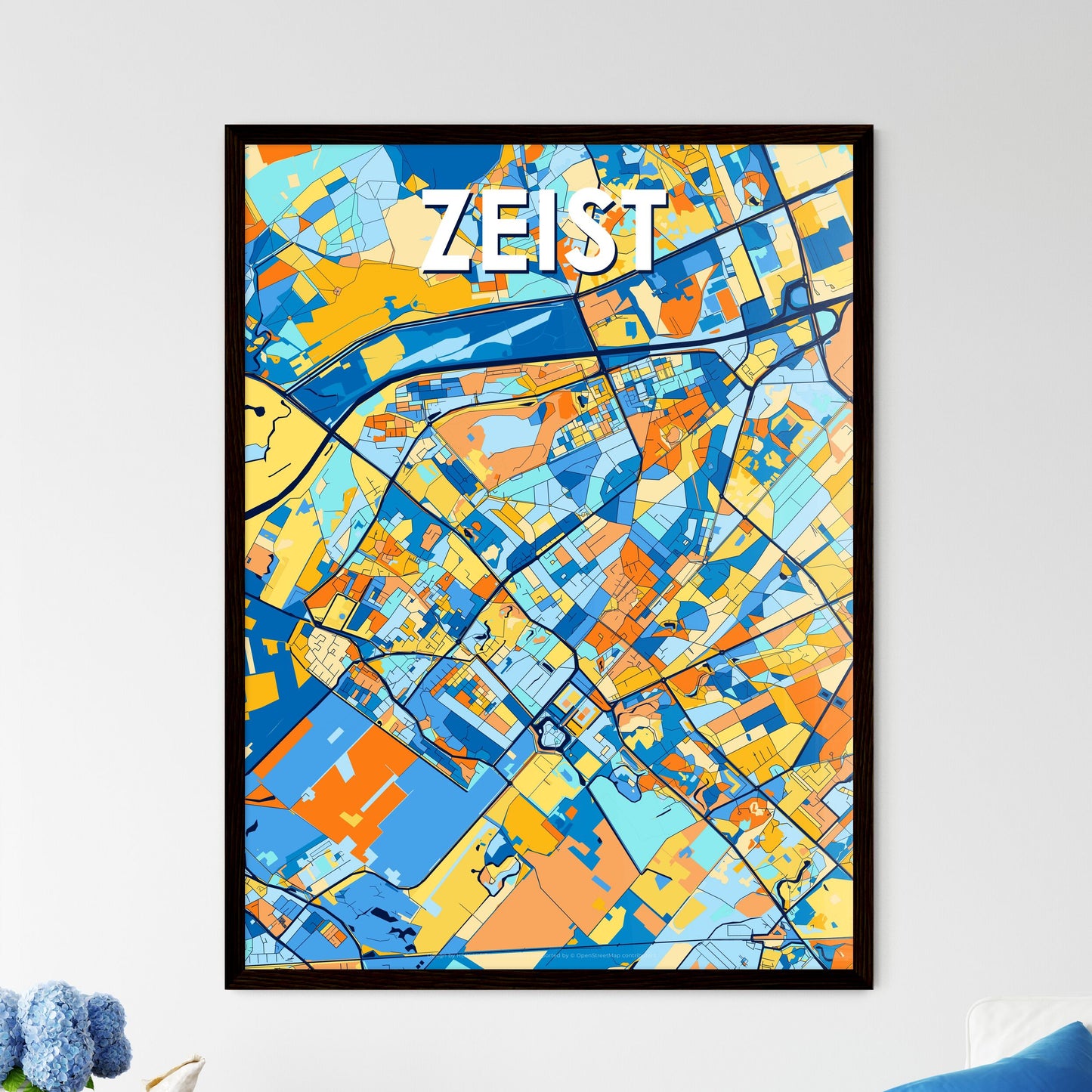 ZEIST NETHERLANDS Vibrant Colorful Art Map Poster Blue Orange