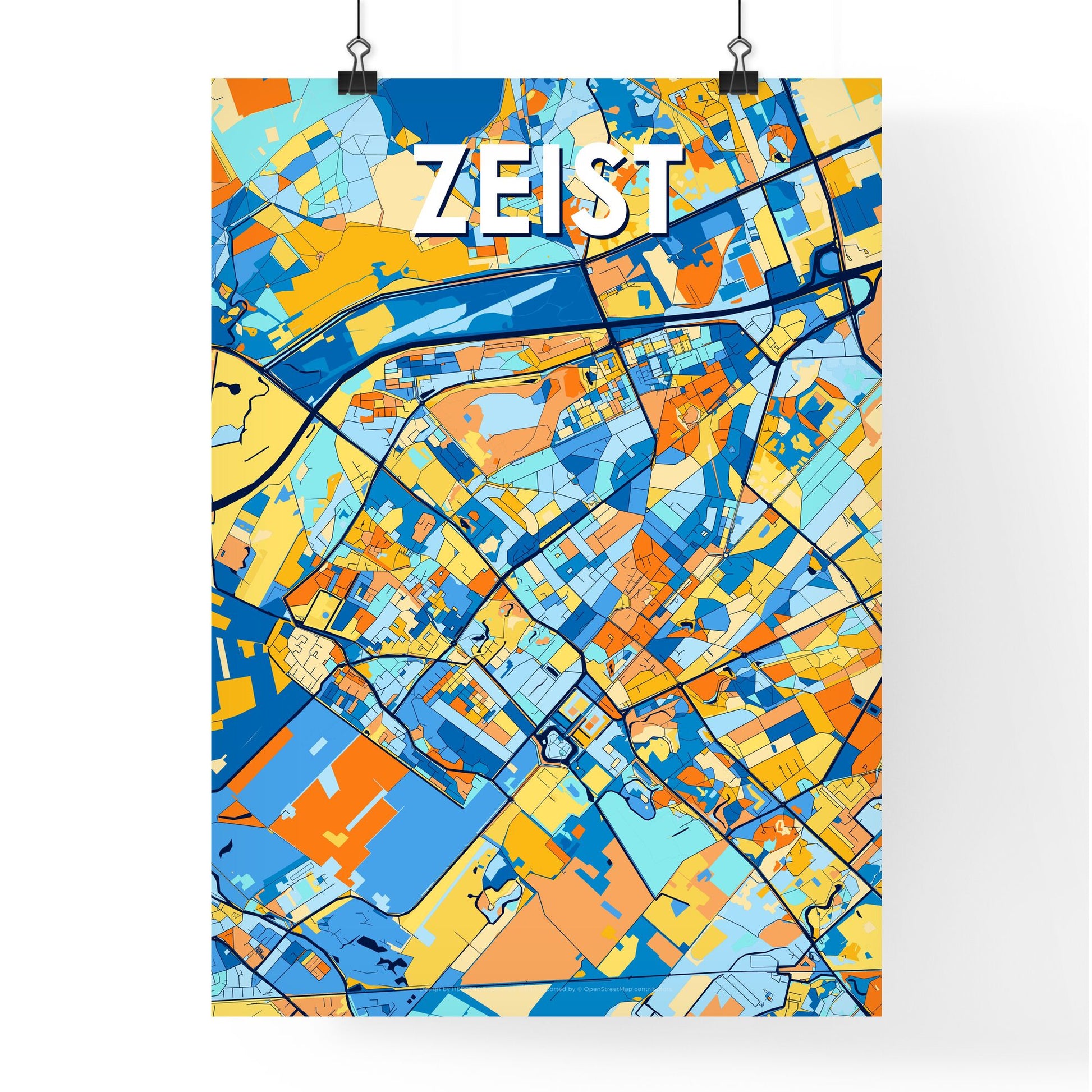 ZEIST NETHERLANDS Vibrant Colorful Art Map Poster Blue Orange