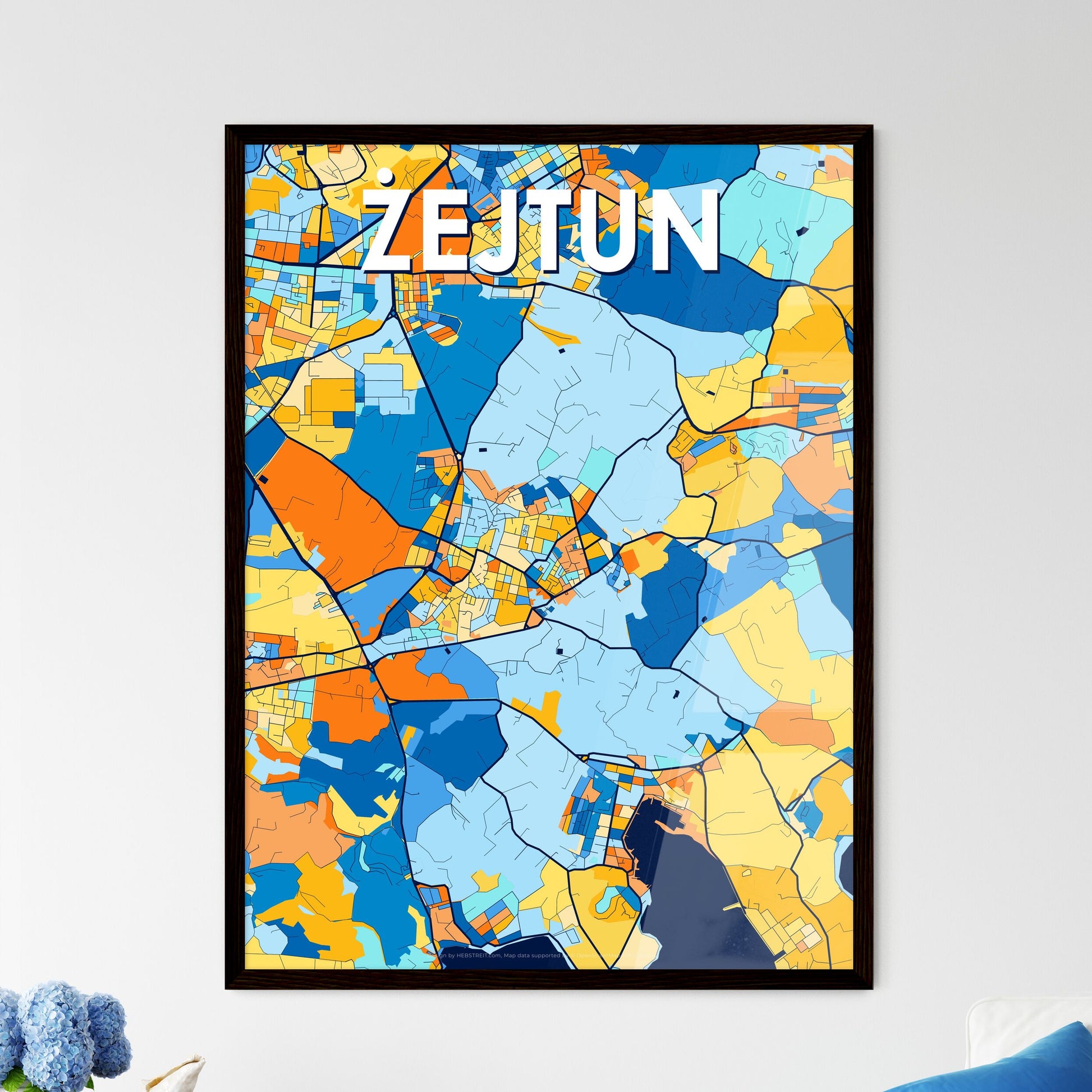 ŻEJTUN MALTA Vibrant Colorful Art Map Poster Blue Orange