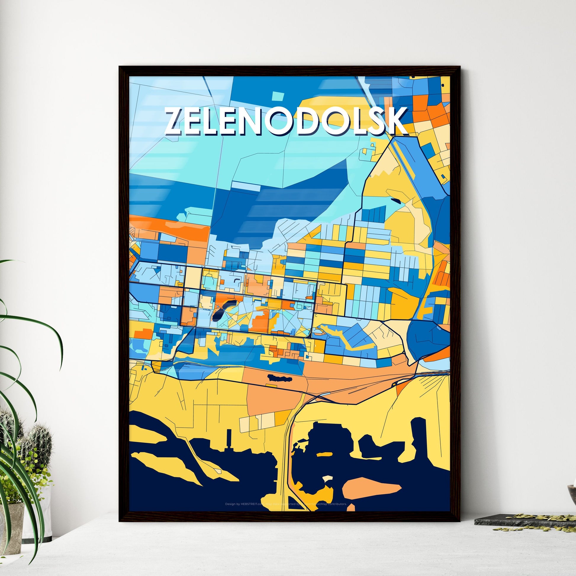 ZELENODOLSK RUSSIA Vibrant Colorful Art Map Poster Blue Orange