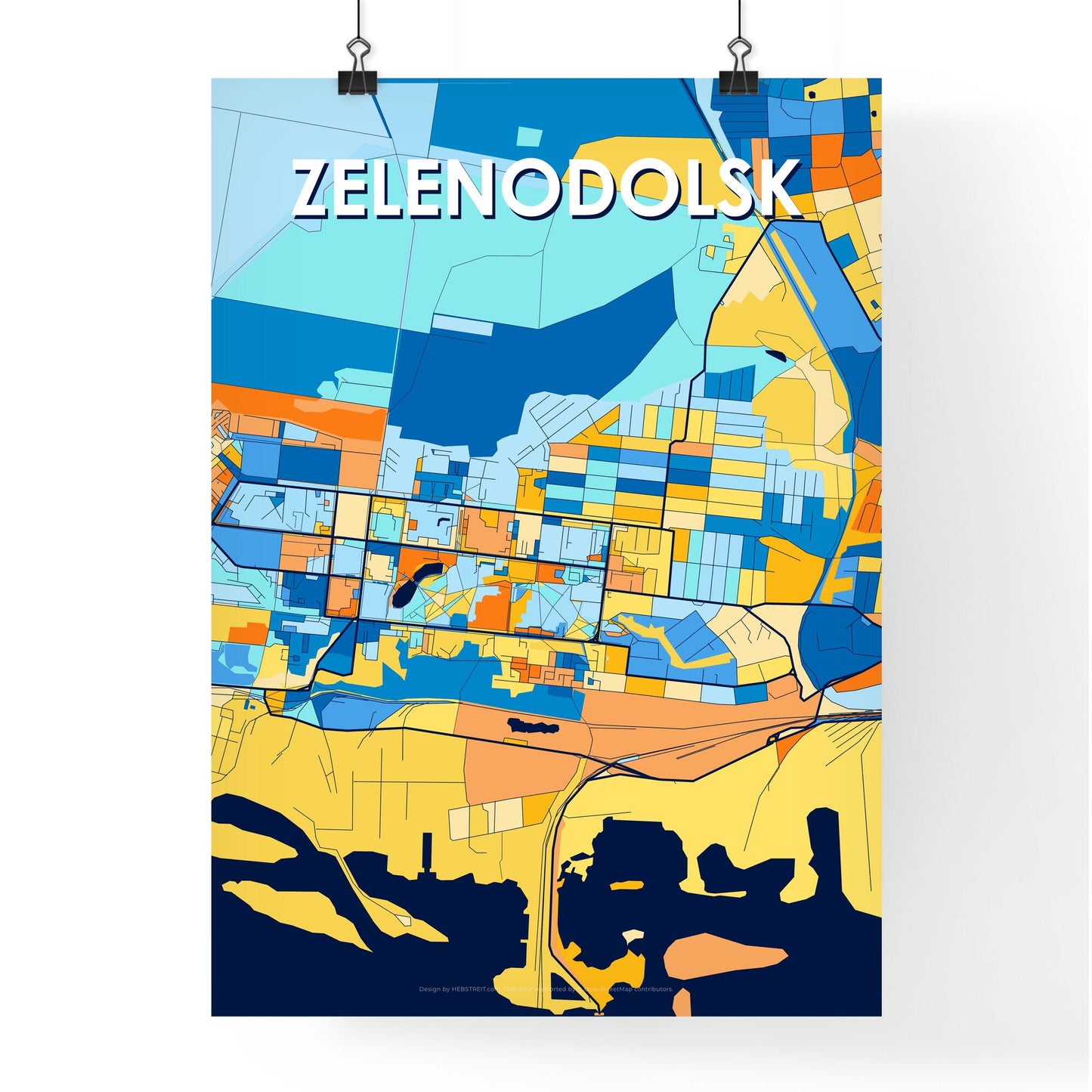 ZELENODOLSK RUSSIA Vibrant Colorful Art Map Poster Blue Orange