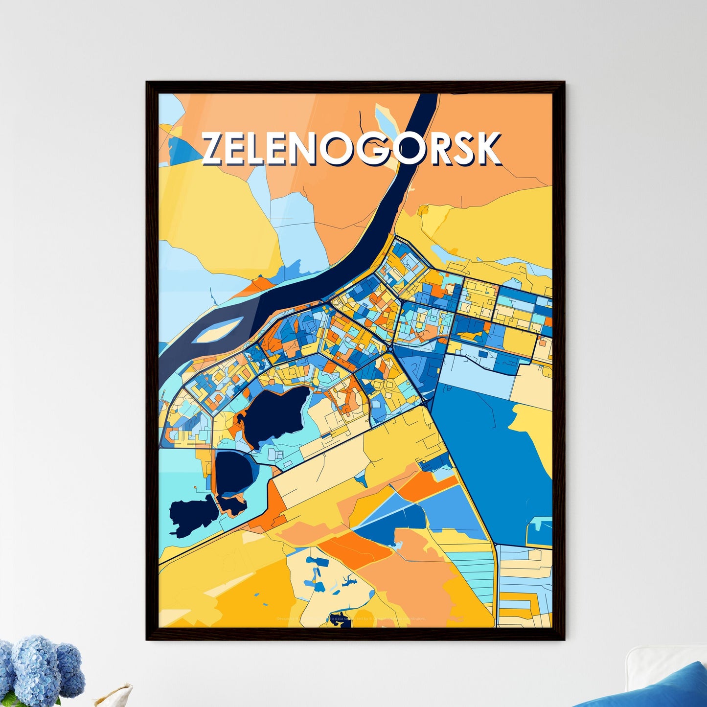 ZELENOGORSK RUSSIA Vibrant Colorful Art Map Poster Blue Orange