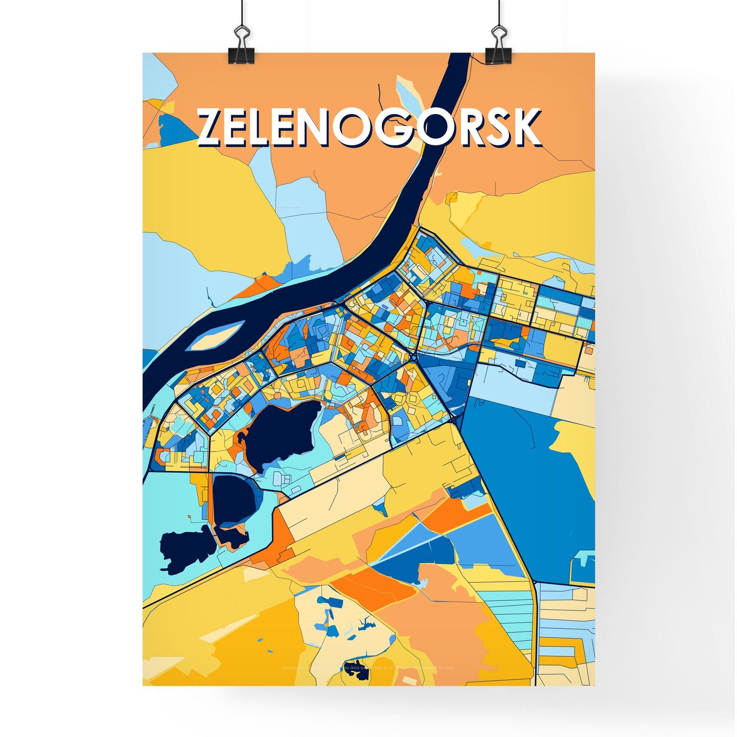 ZELENOGORSK RUSSIA Vibrant Colorful Art Map Poster Blue Orange