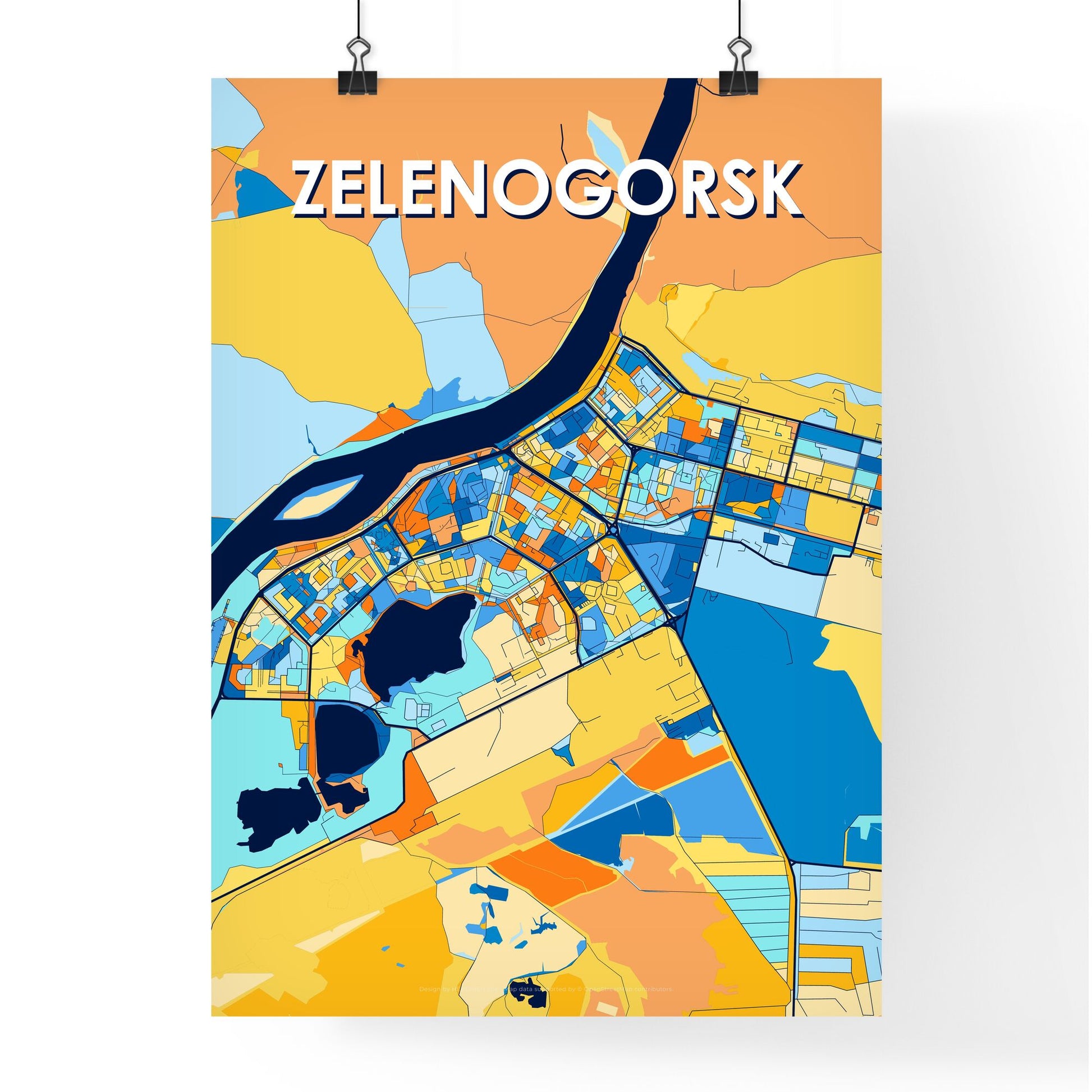 ZELENOGORSK RUSSIA Vibrant Colorful Art Map Poster Blue Orange