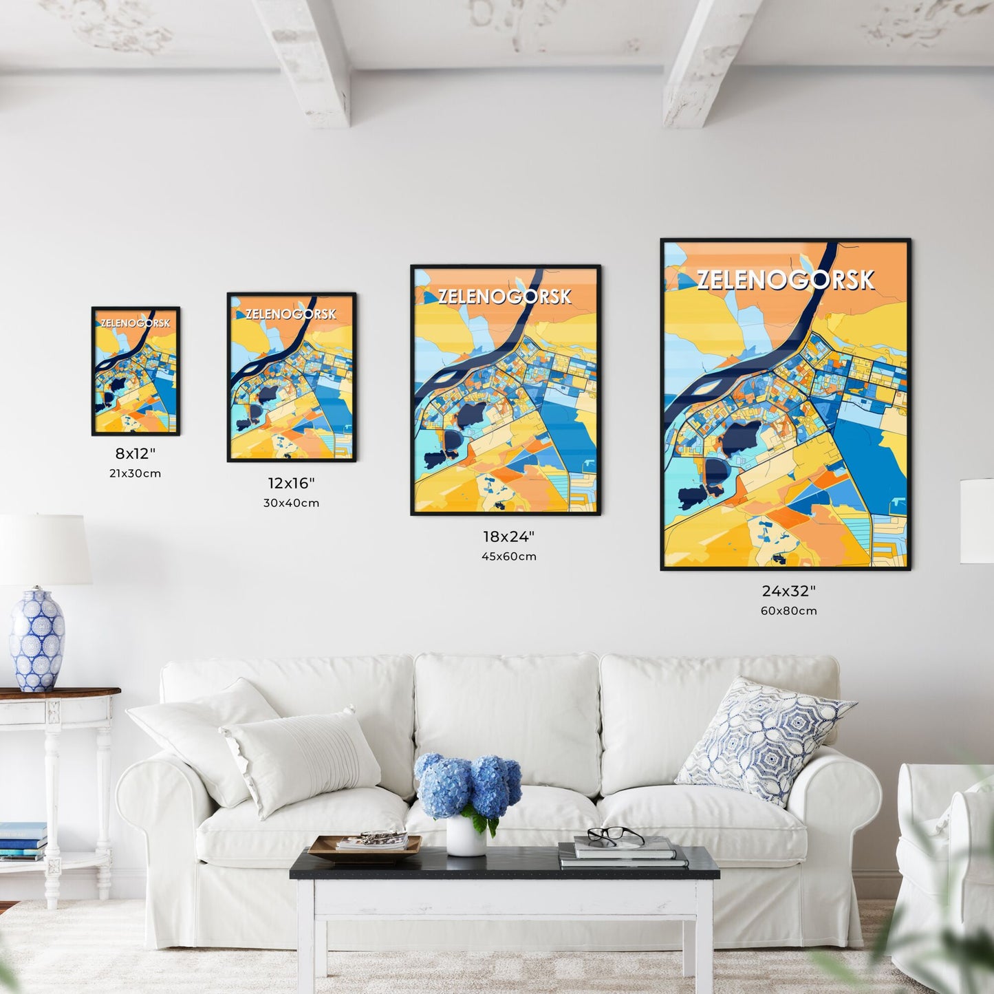 ZELENOGORSK RUSSIA Vibrant Colorful Art Map Poster Blue Orange