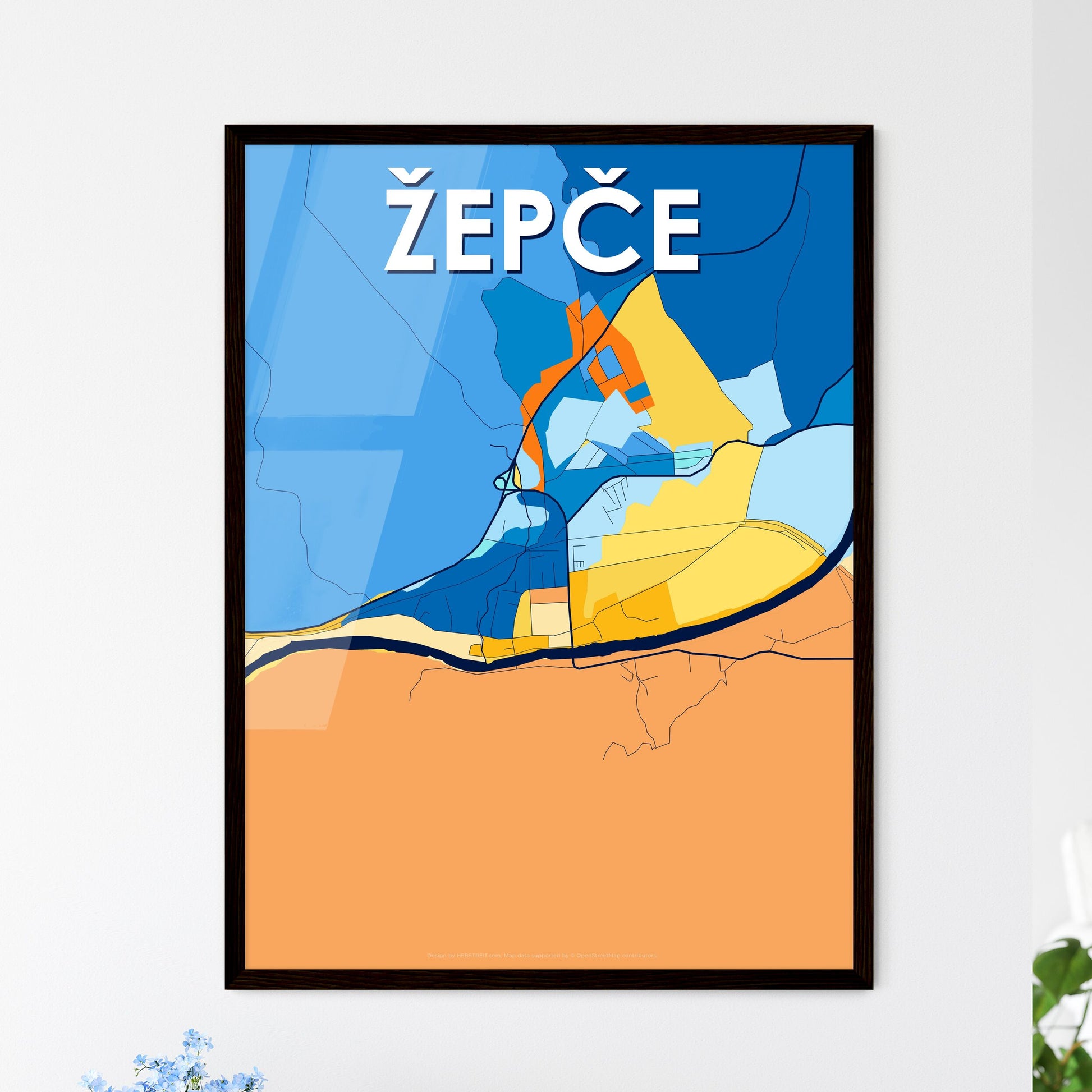 ŽEPČE BOSNIA AND HERZEGOVINA Vibrant Colorful Art Map Poster Blue Orange