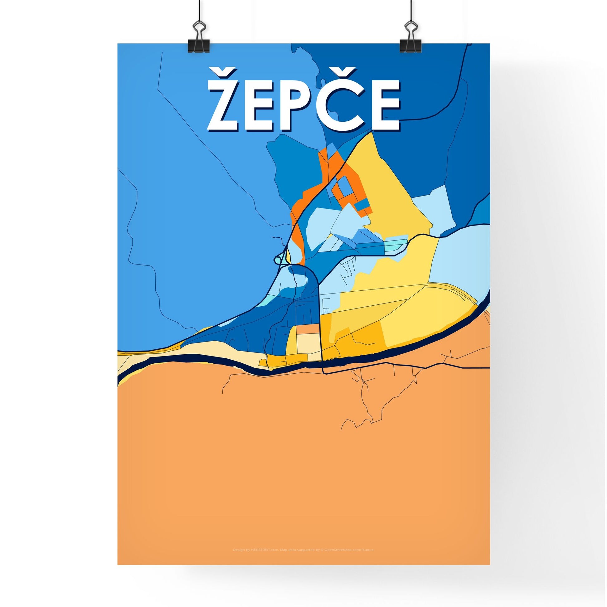 ŽEPČE BOSNIA AND HERZEGOVINA Vibrant Colorful Art Map Poster Blue Orange