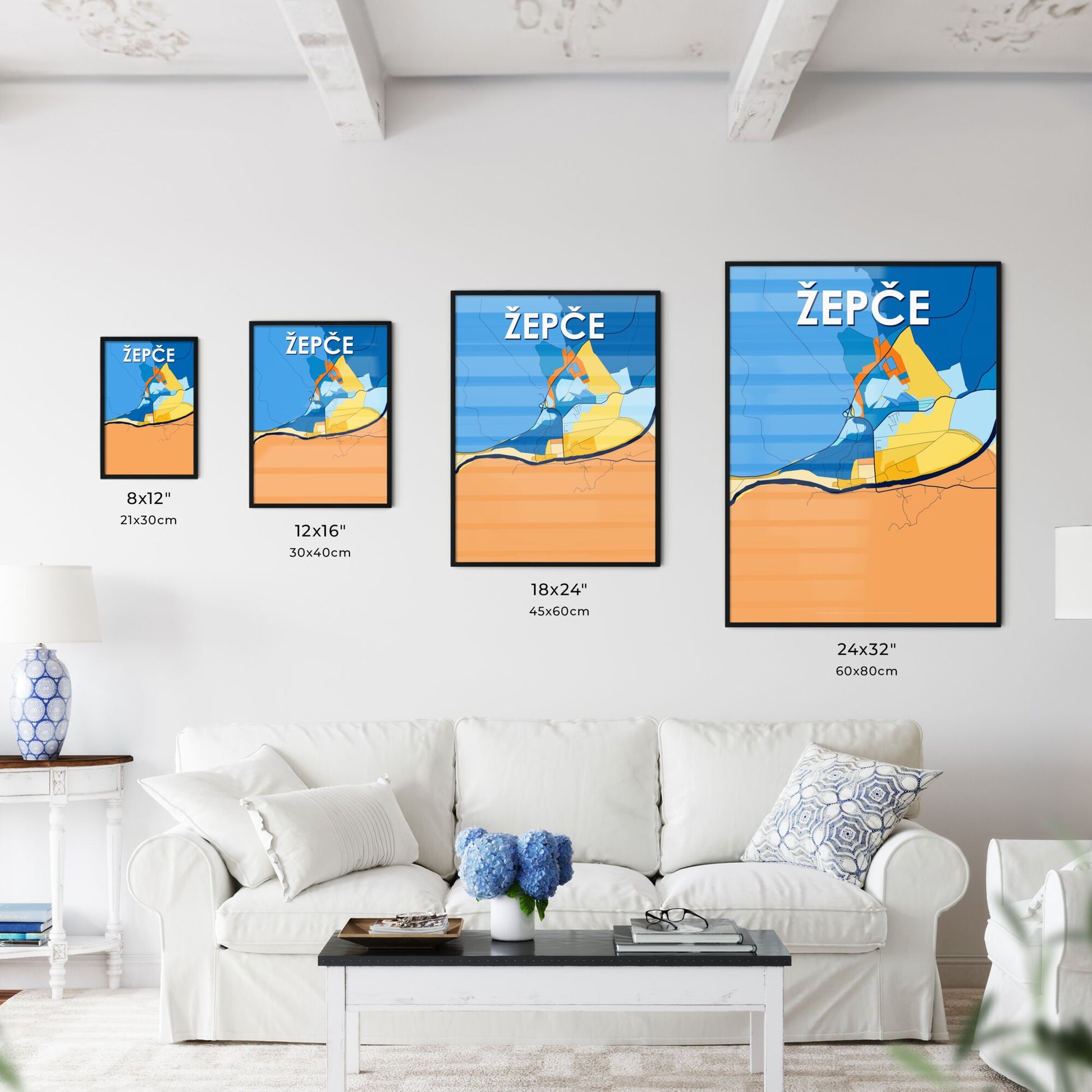 ŽEPČE BOSNIA AND HERZEGOVINA Vibrant Colorful Art Map Poster Blue Orange