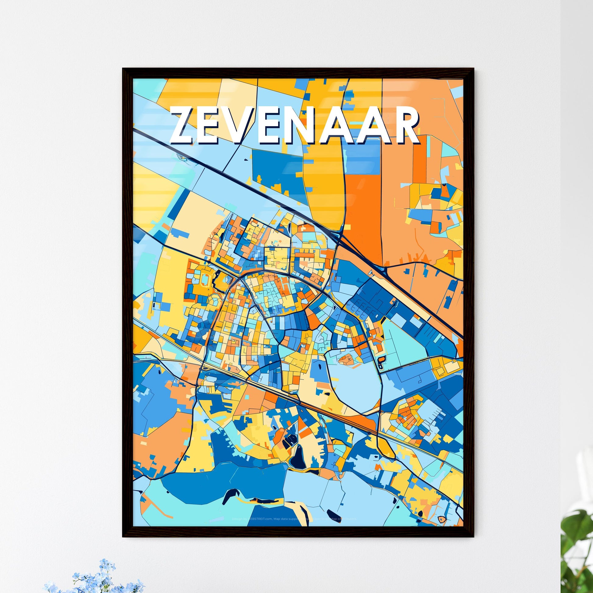 ZEVENAAR NETHERLANDS Vibrant Colorful Art Map Poster Blue Orange