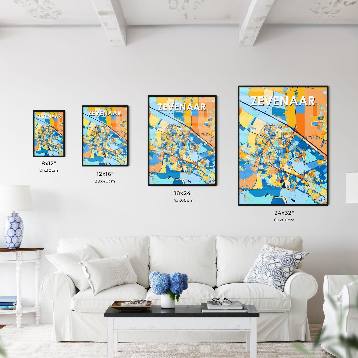 ZEVENAAR NETHERLANDS Vibrant Colorful Art Map Poster Blue Orange