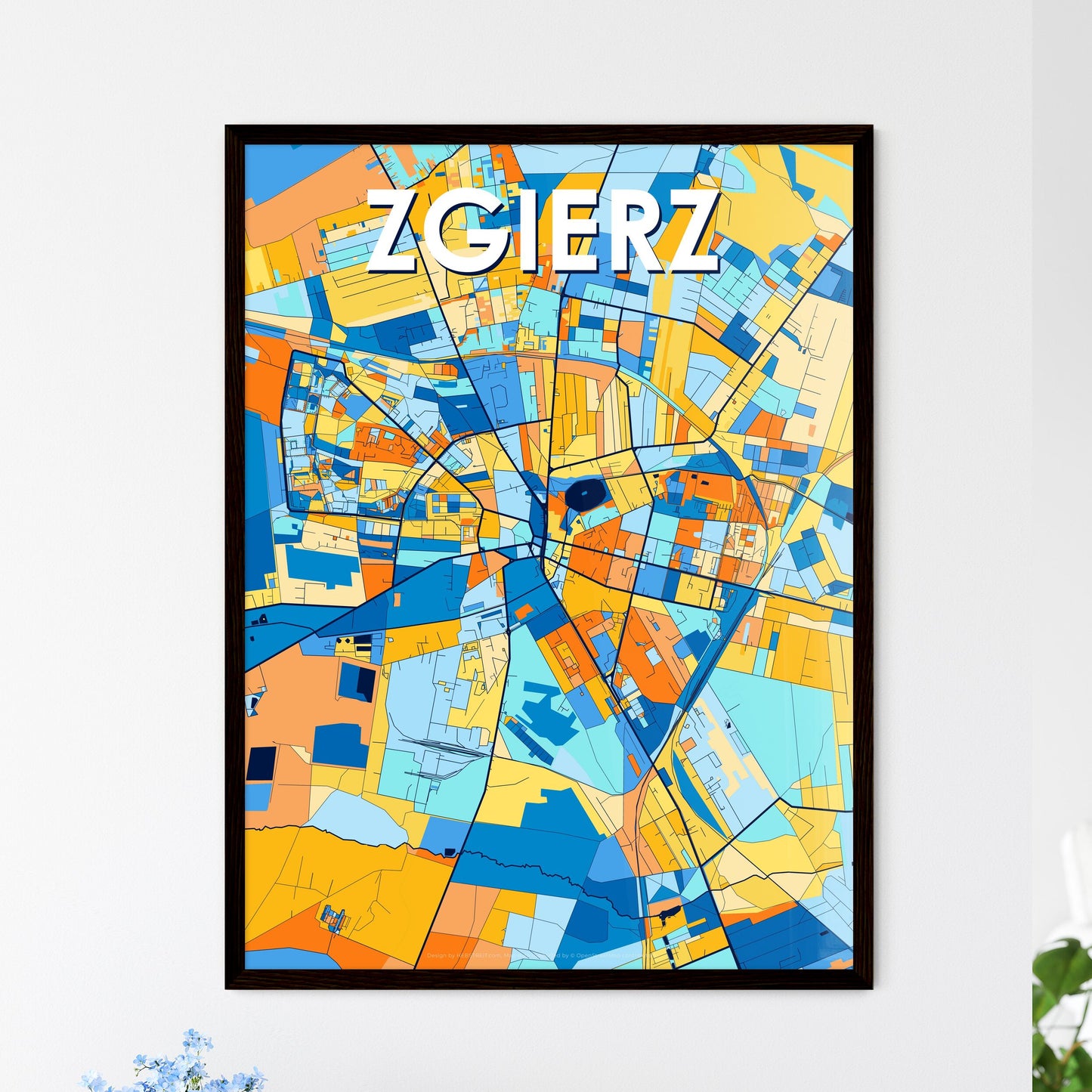 ZGIERZ POLAND Vibrant Colorful Art Map Poster Blue Orange