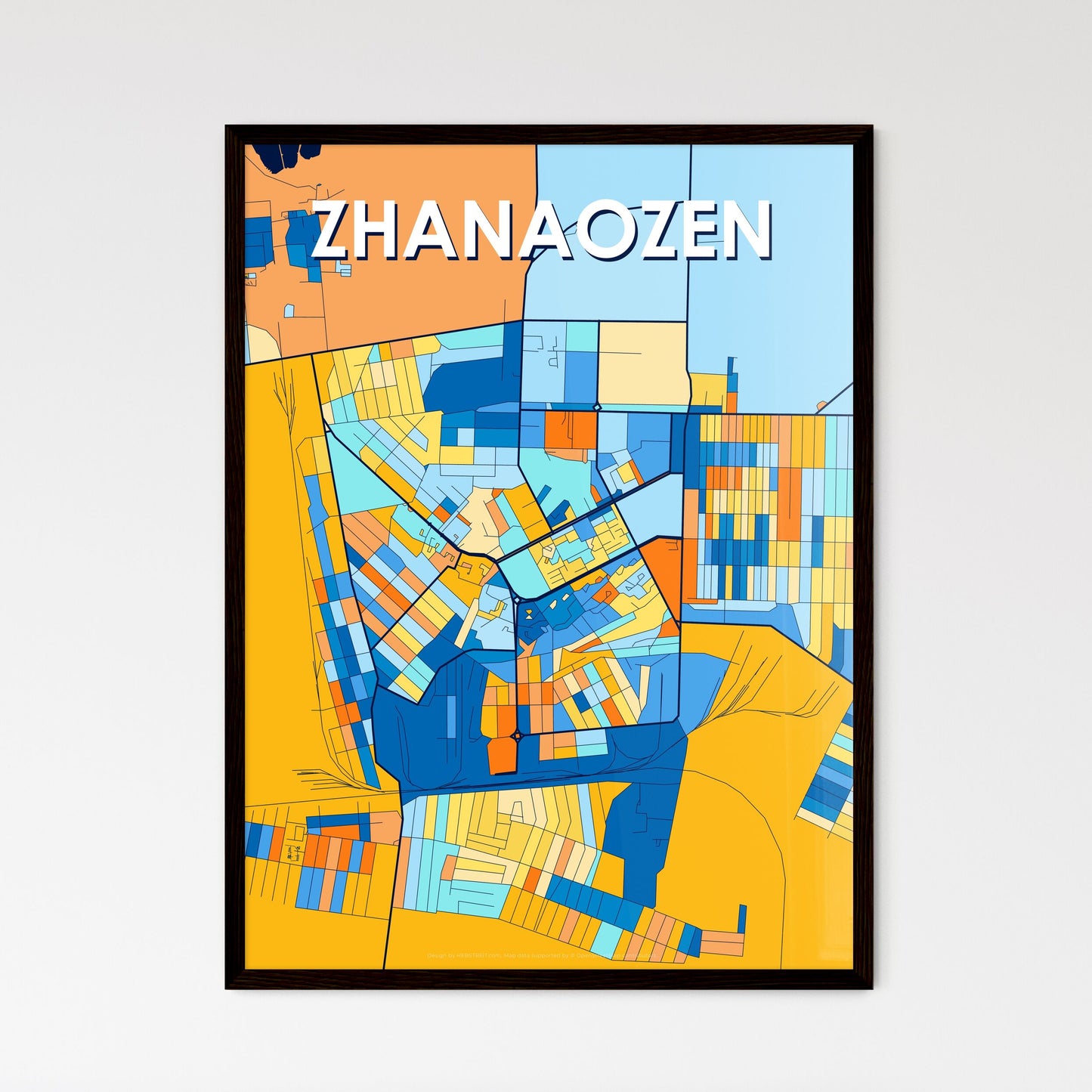 ZHANAOZEN KAZAKHSTAN Vibrant Colorful Art Map Poster Blue Orange