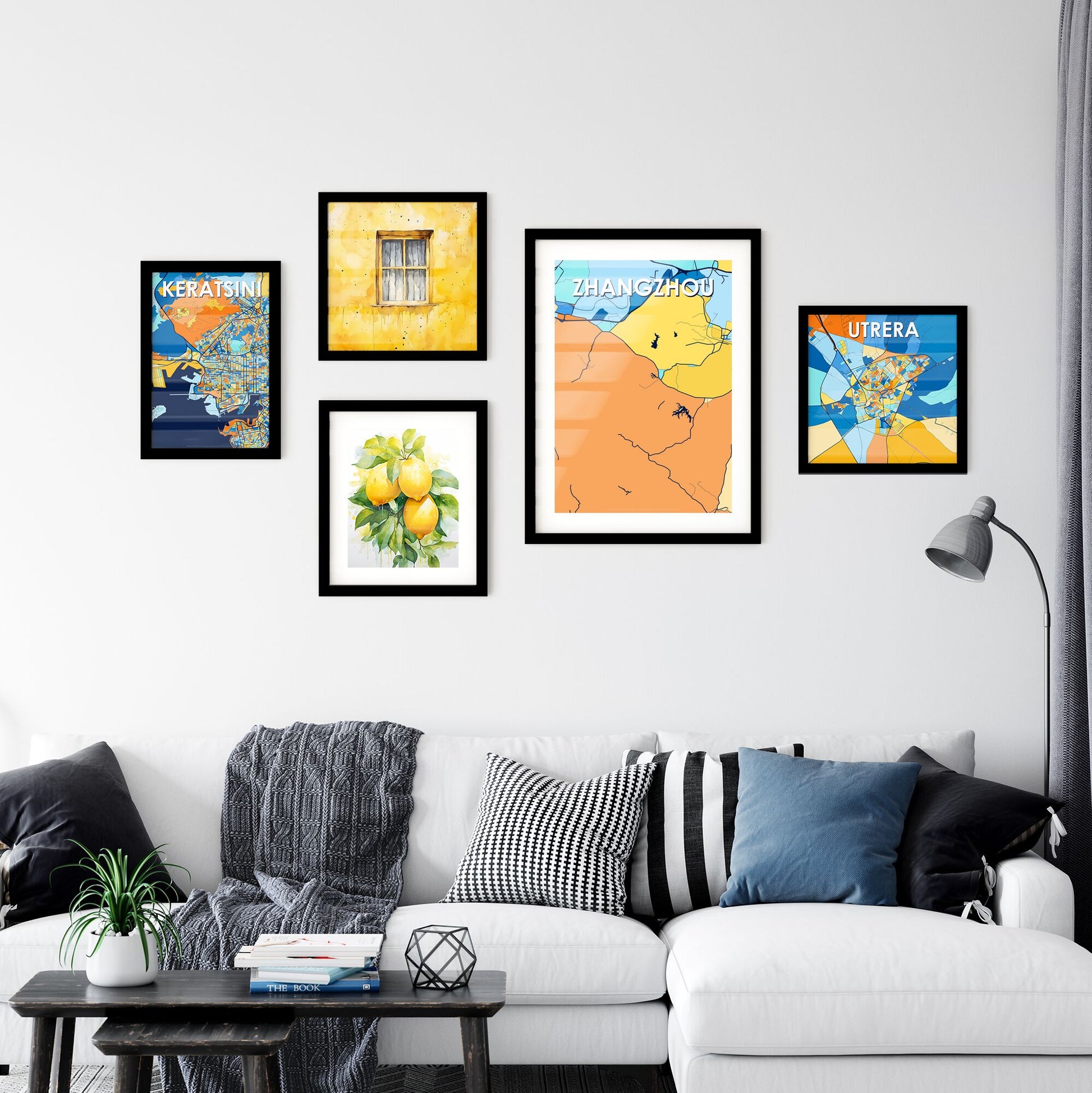 ZHANGZHOU CHINA Vibrant Colorful Art Map Poster Blue Orange