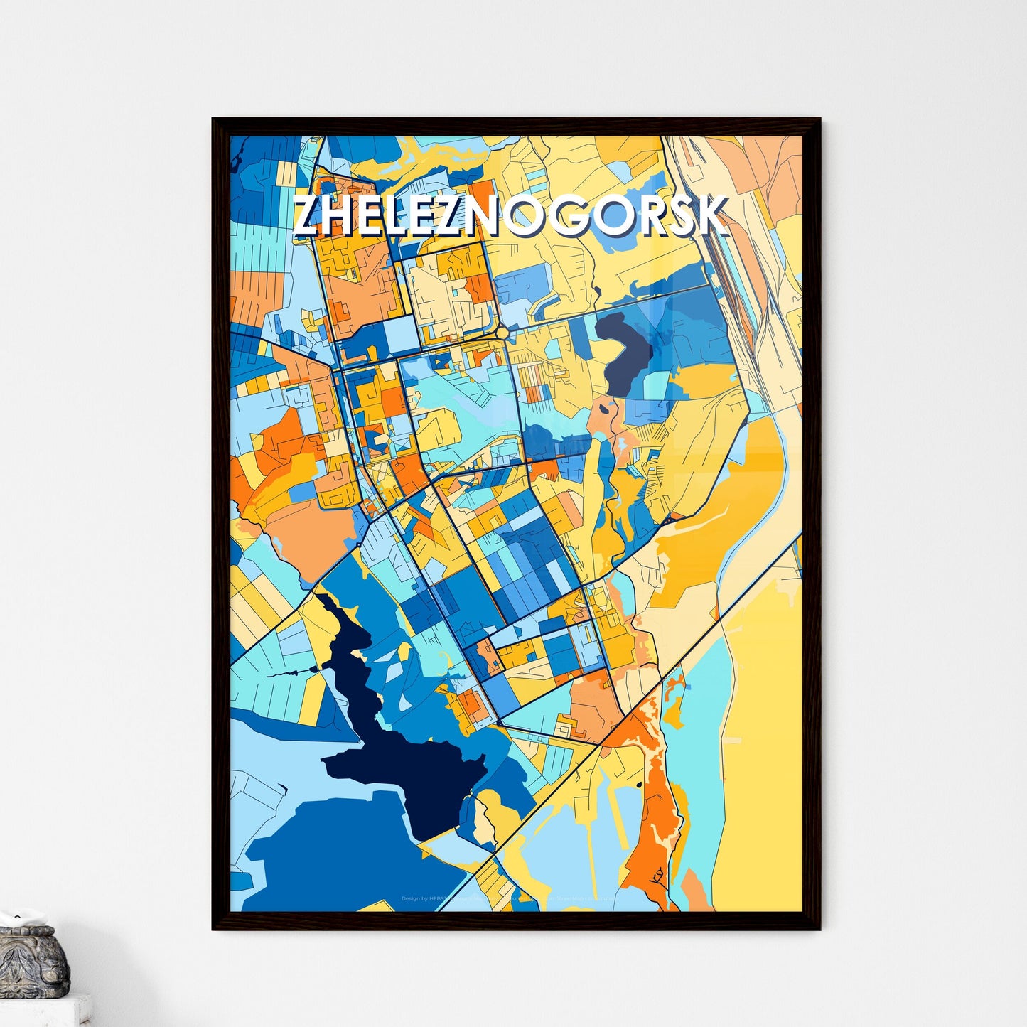 ZHELEZNOGORSK RUSSIA Vibrant Colorful Art Map Poster Blue Orange