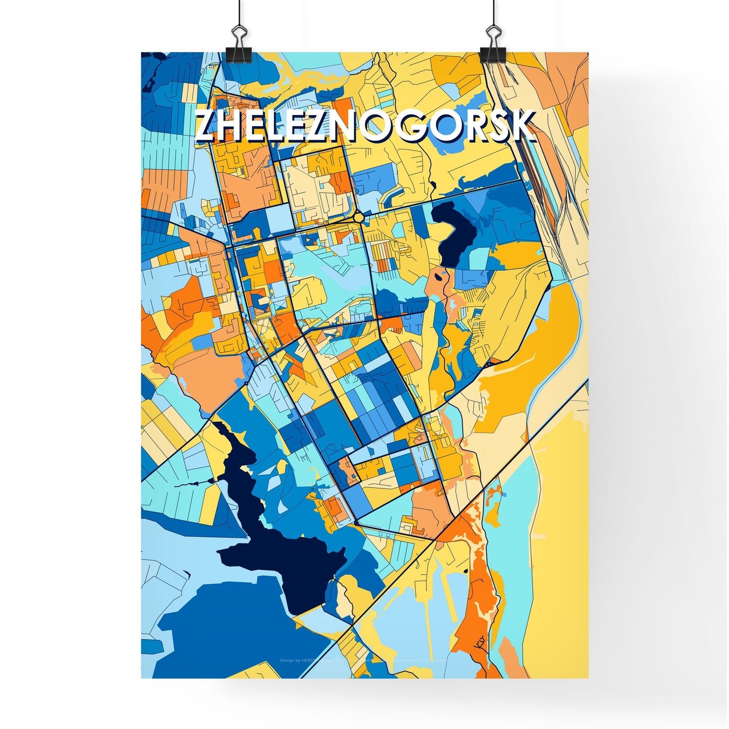 ZHELEZNOGORSK RUSSIA Vibrant Colorful Art Map Poster Blue Orange