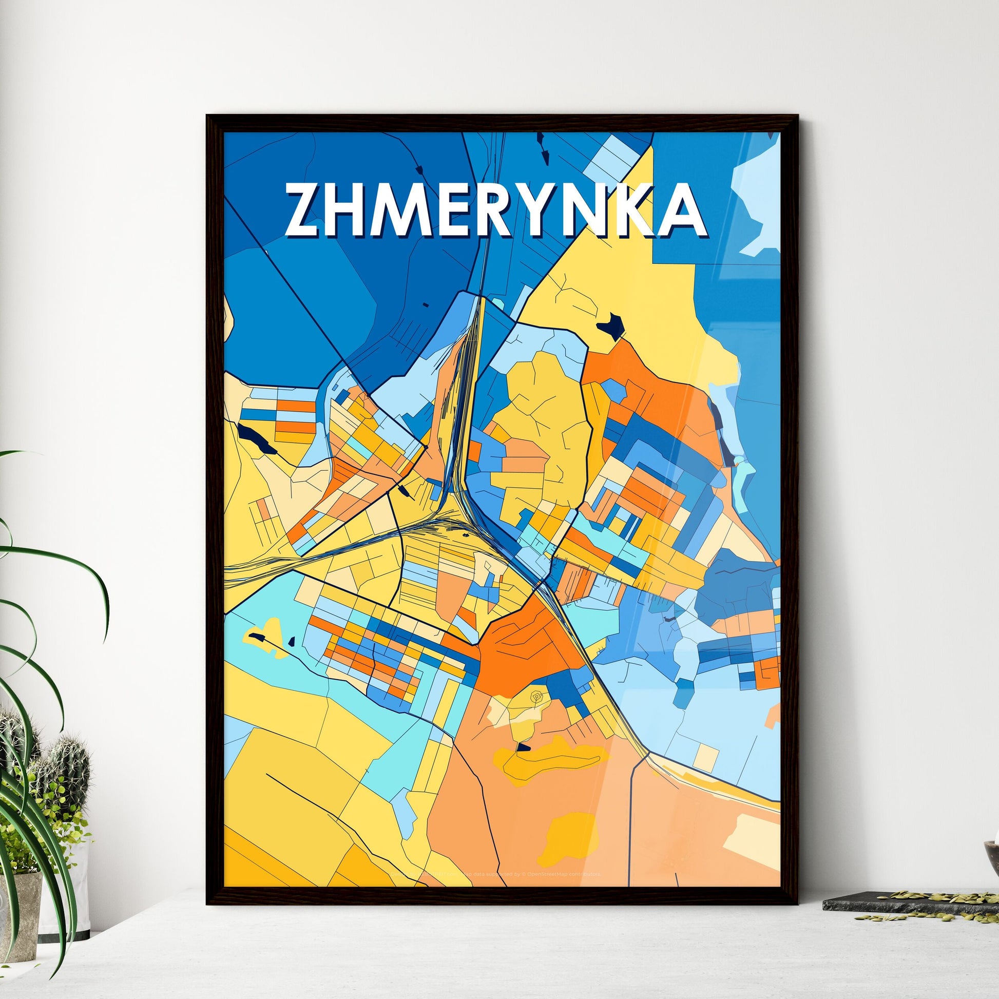 ZHMERYNKA UKRAINE Vibrant Colorful Art Map Poster Blue Orange