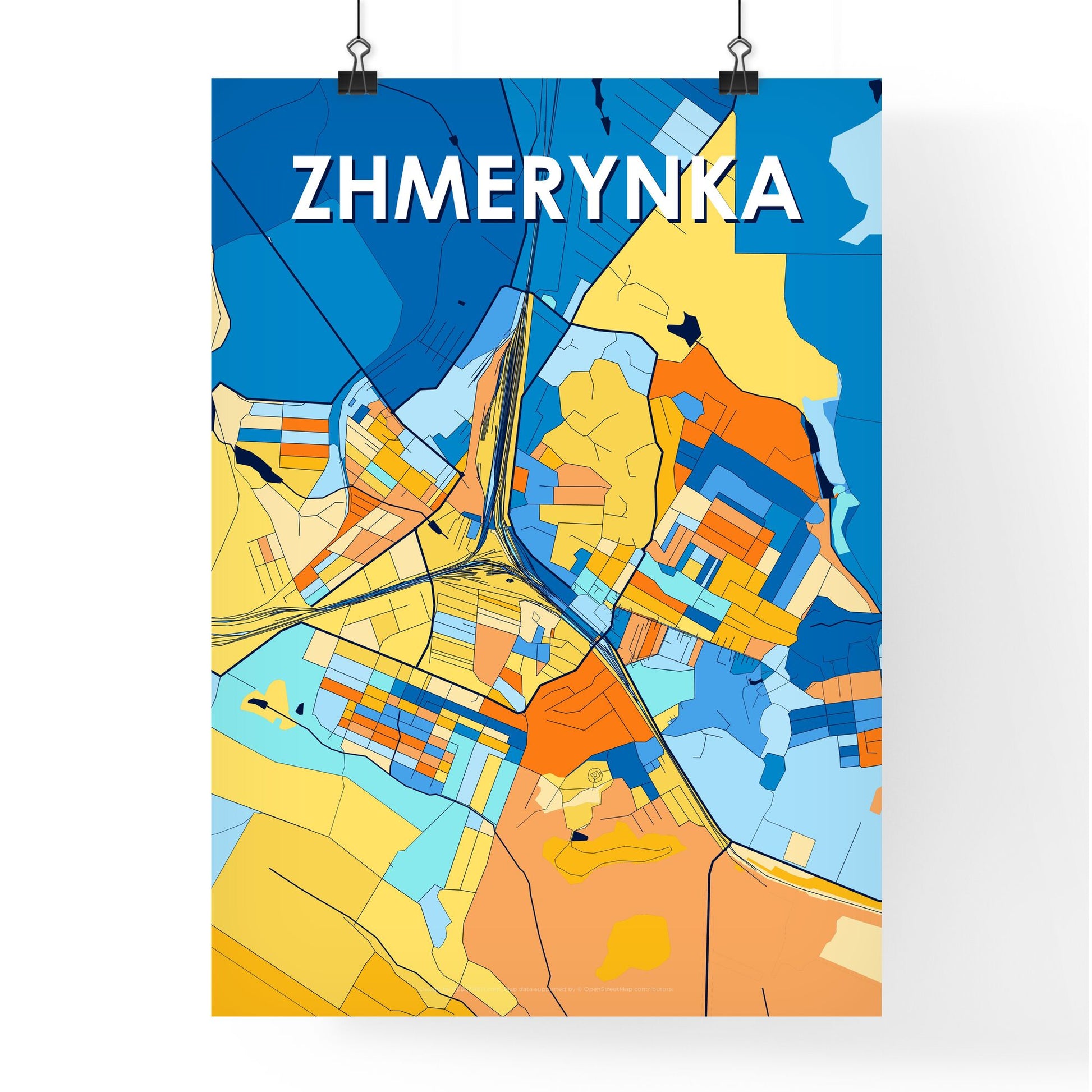 ZHMERYNKA UKRAINE Vibrant Colorful Art Map Poster Blue Orange