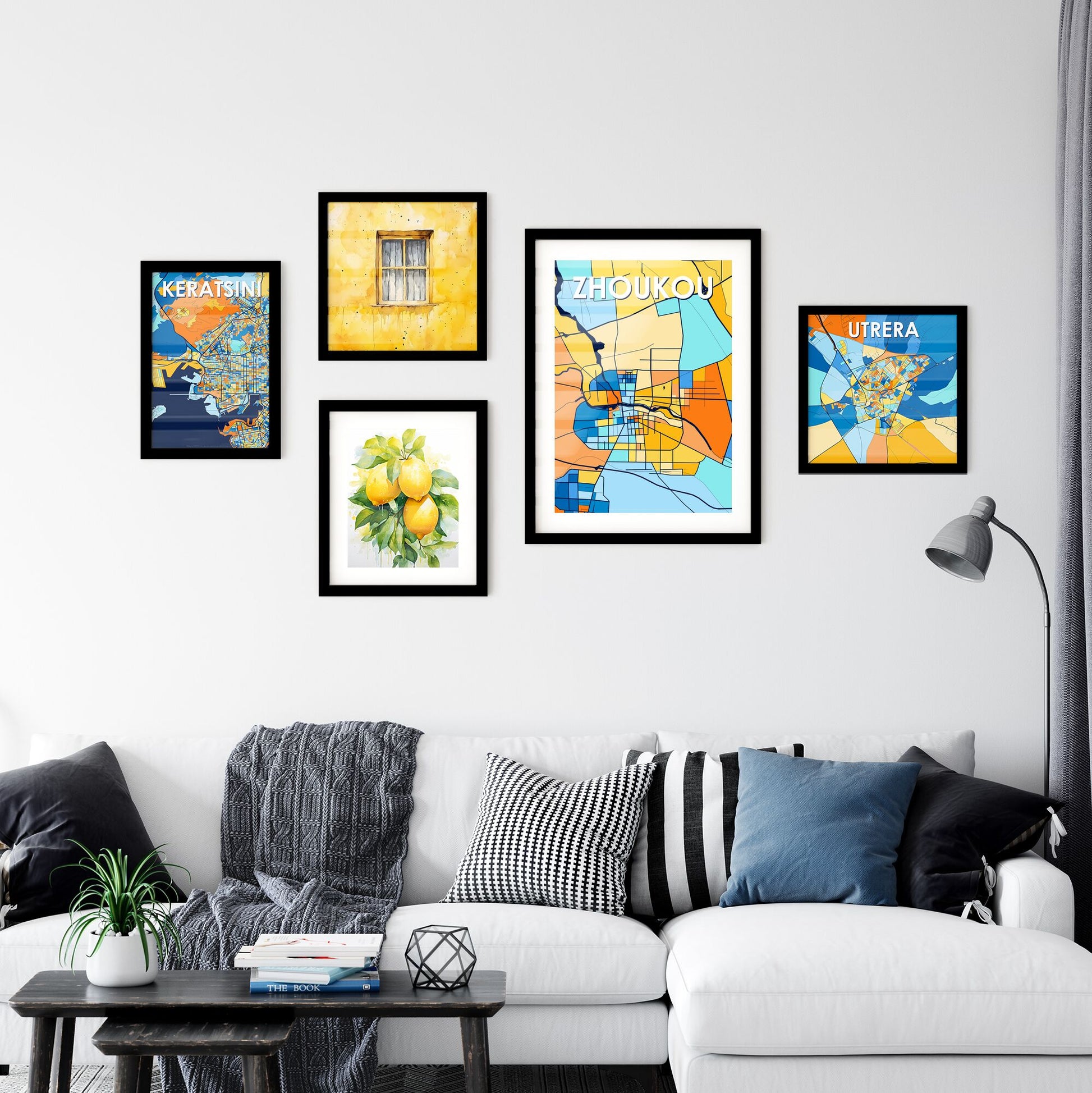 ZHOUKOU CHINA Vibrant Colorful Art Map Poster Blue Orange