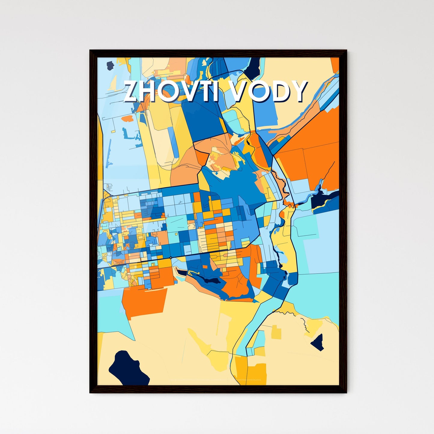 ZHOVTI VODY UKRAINE Vibrant Colorful Art Map Poster Blue Orange