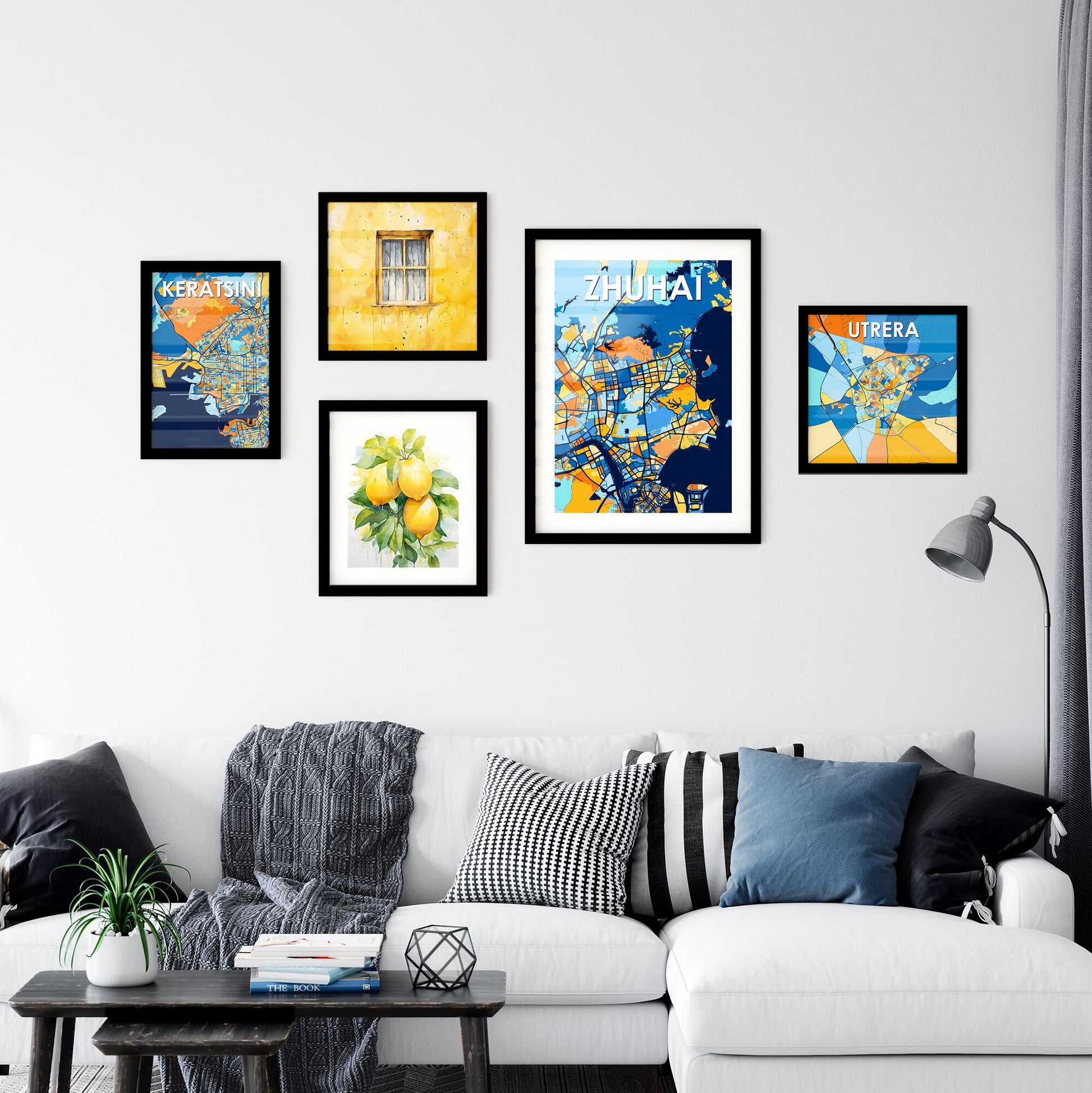 ZHUHAI CHINA Vibrant Colorful Art Map Poster Blue Orange