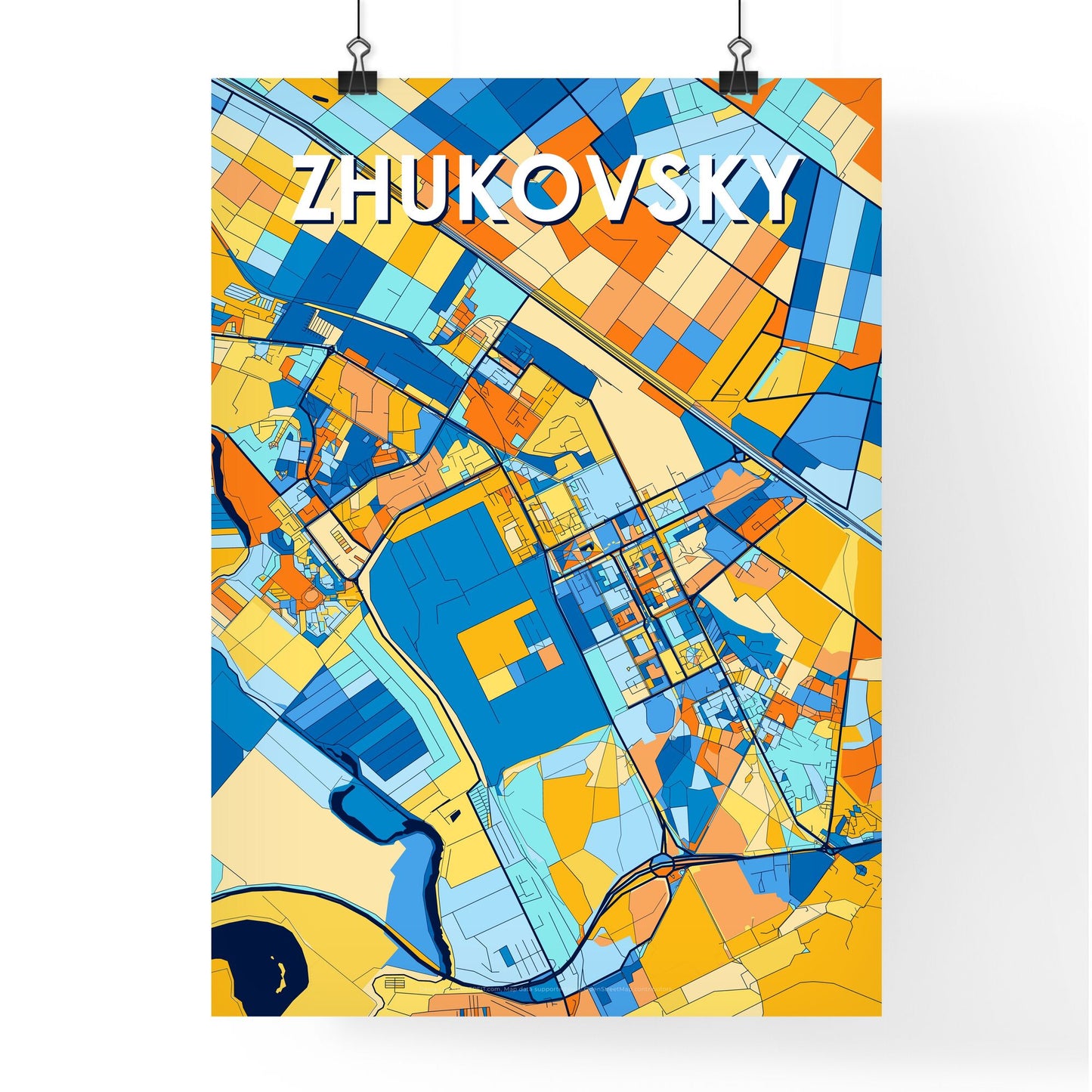 ZHUKOVSKY RUSSIA Vibrant Colorful Art Map Poster Blue Orange