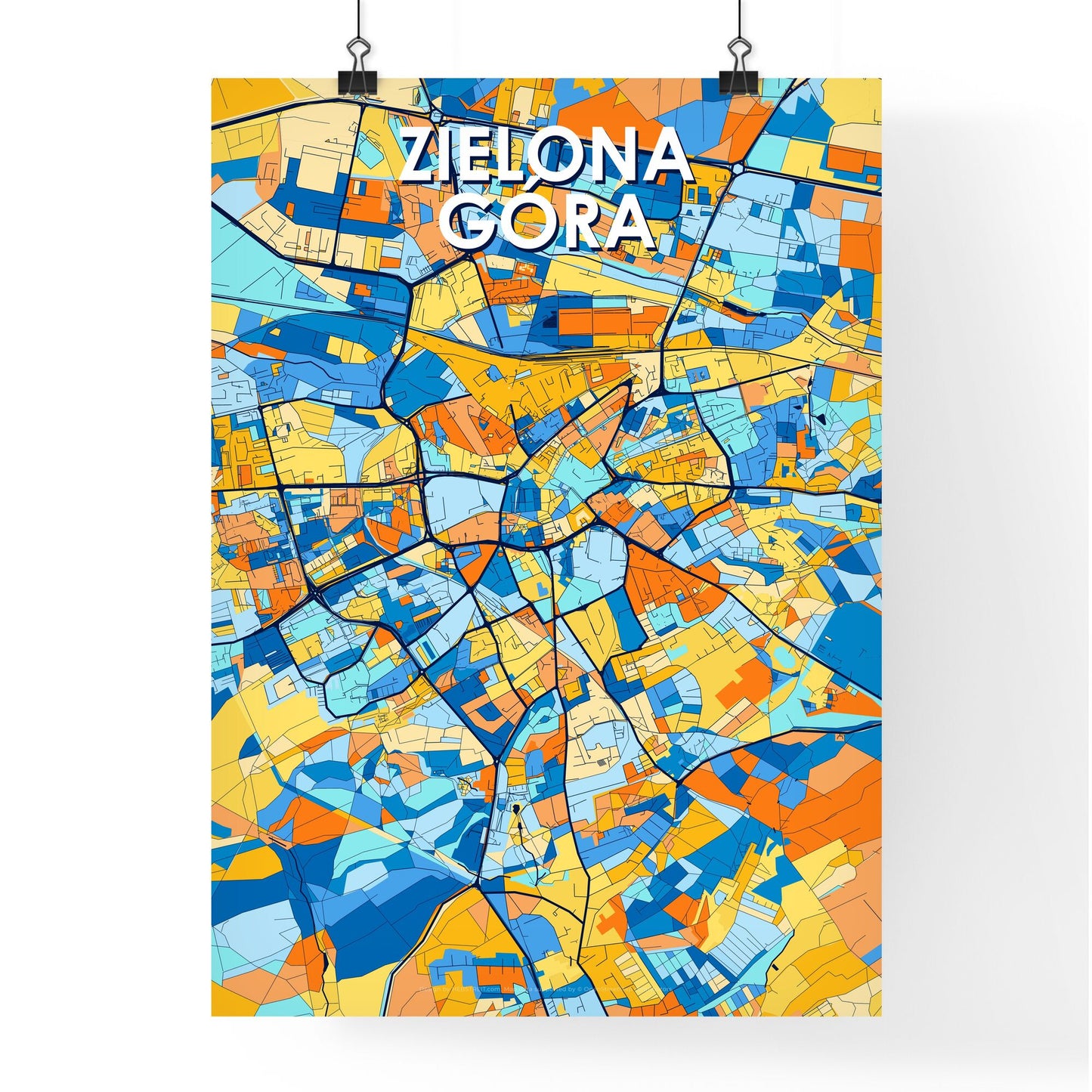 ZIELONA GÓRA POLAND Vibrant Colorful Art Map Poster Blue Orange