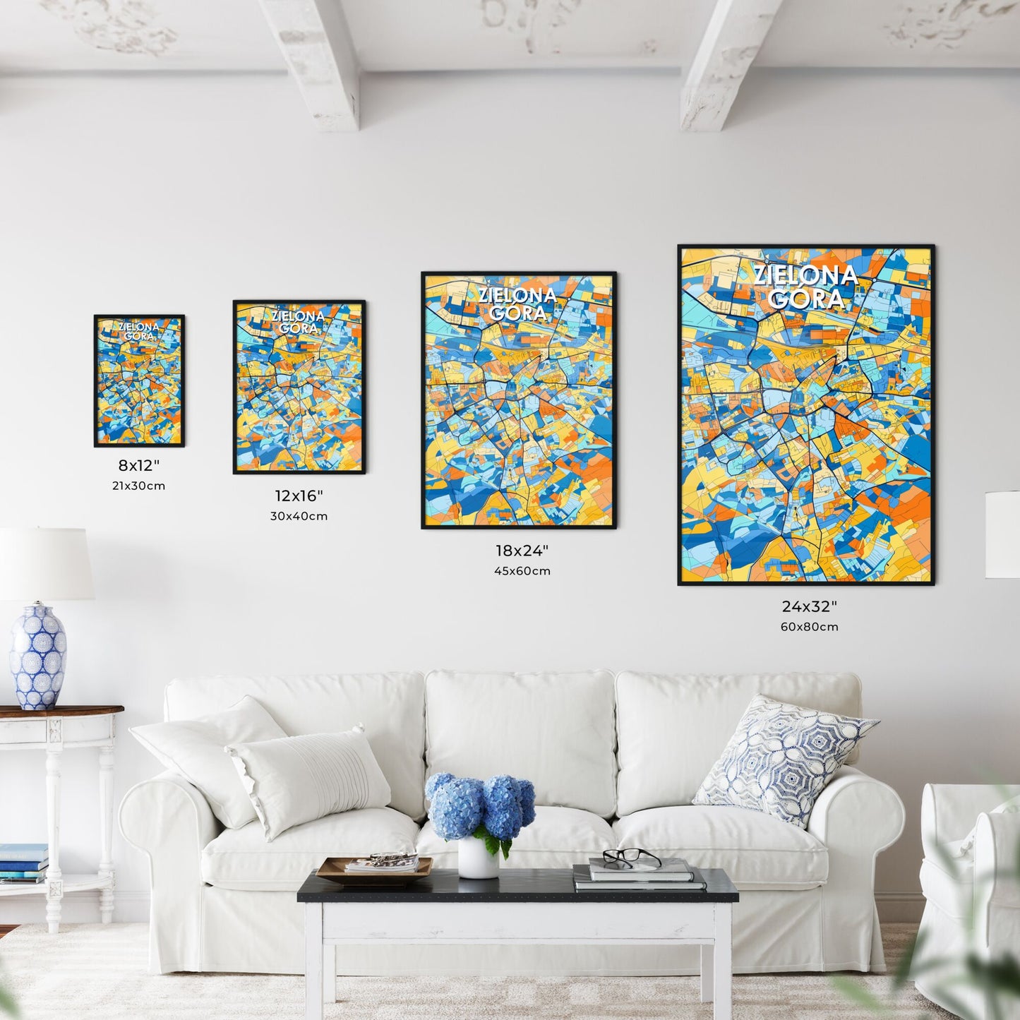 ZIELONA GÓRA POLAND Vibrant Colorful Art Map Poster Blue Orange