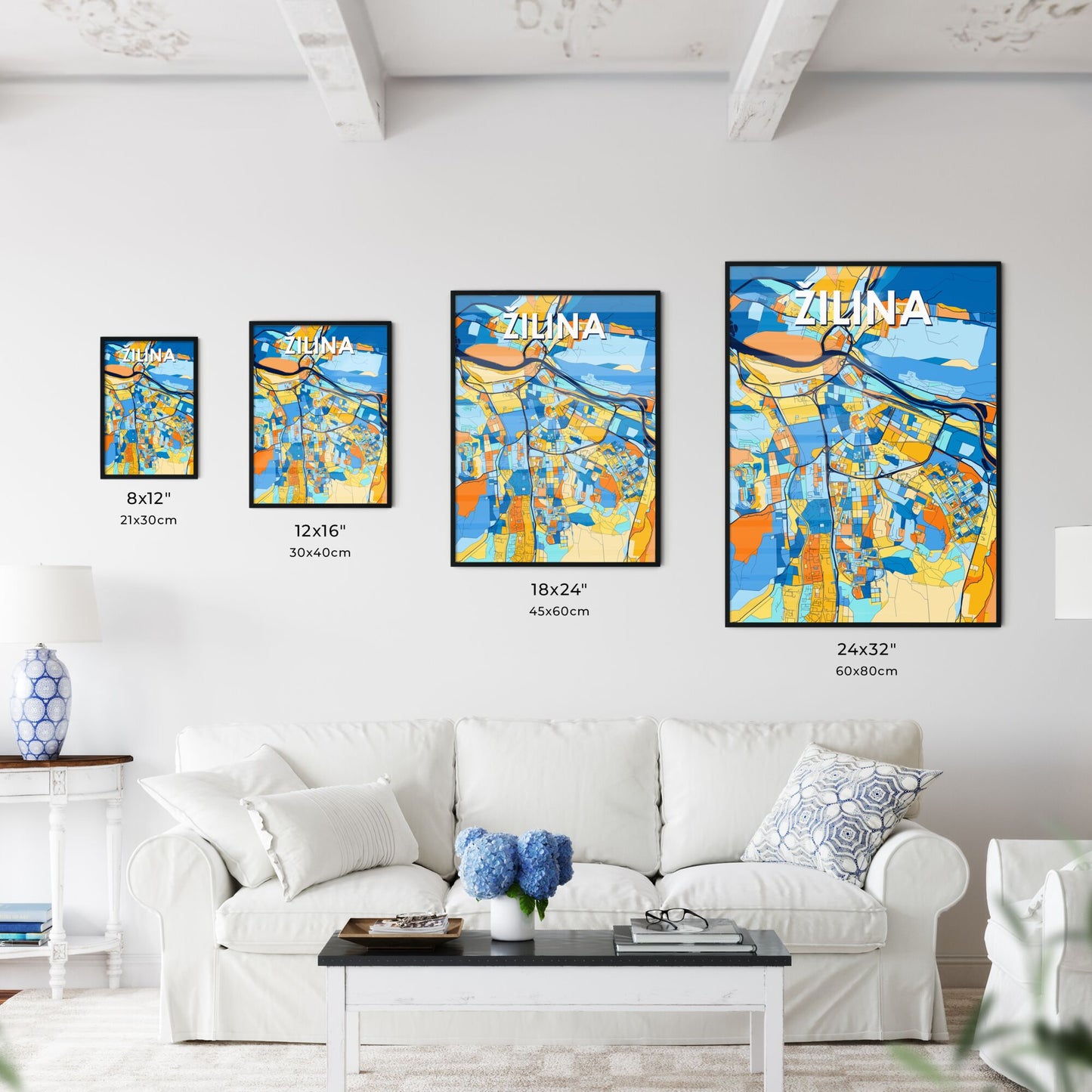 ŽILINA SLOVAKIA Vibrant Colorful Art Map Poster Blue Orange