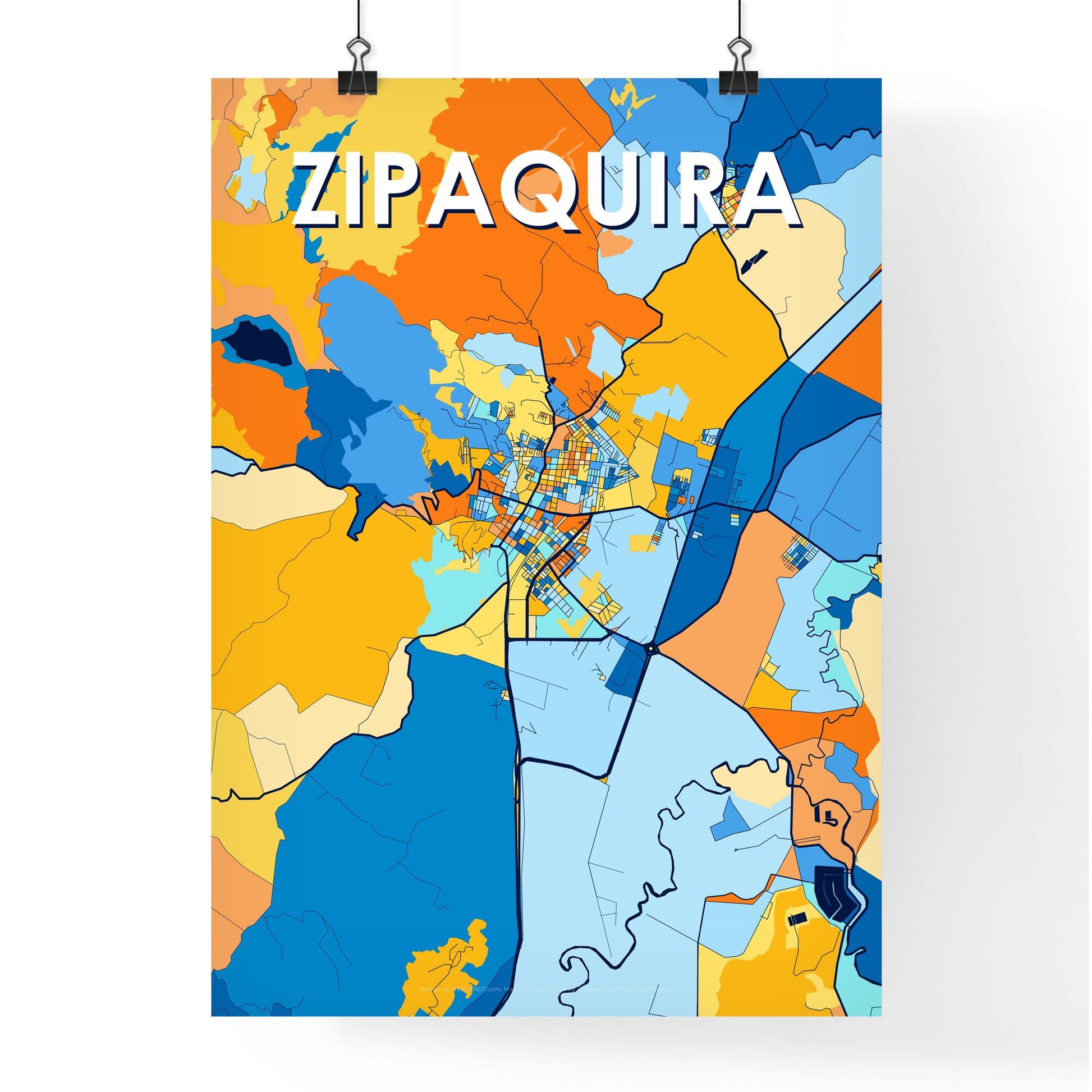 ZIPAQUIRA COLOMBIA Vibrant Colorful Art Map Poster Blue Orange