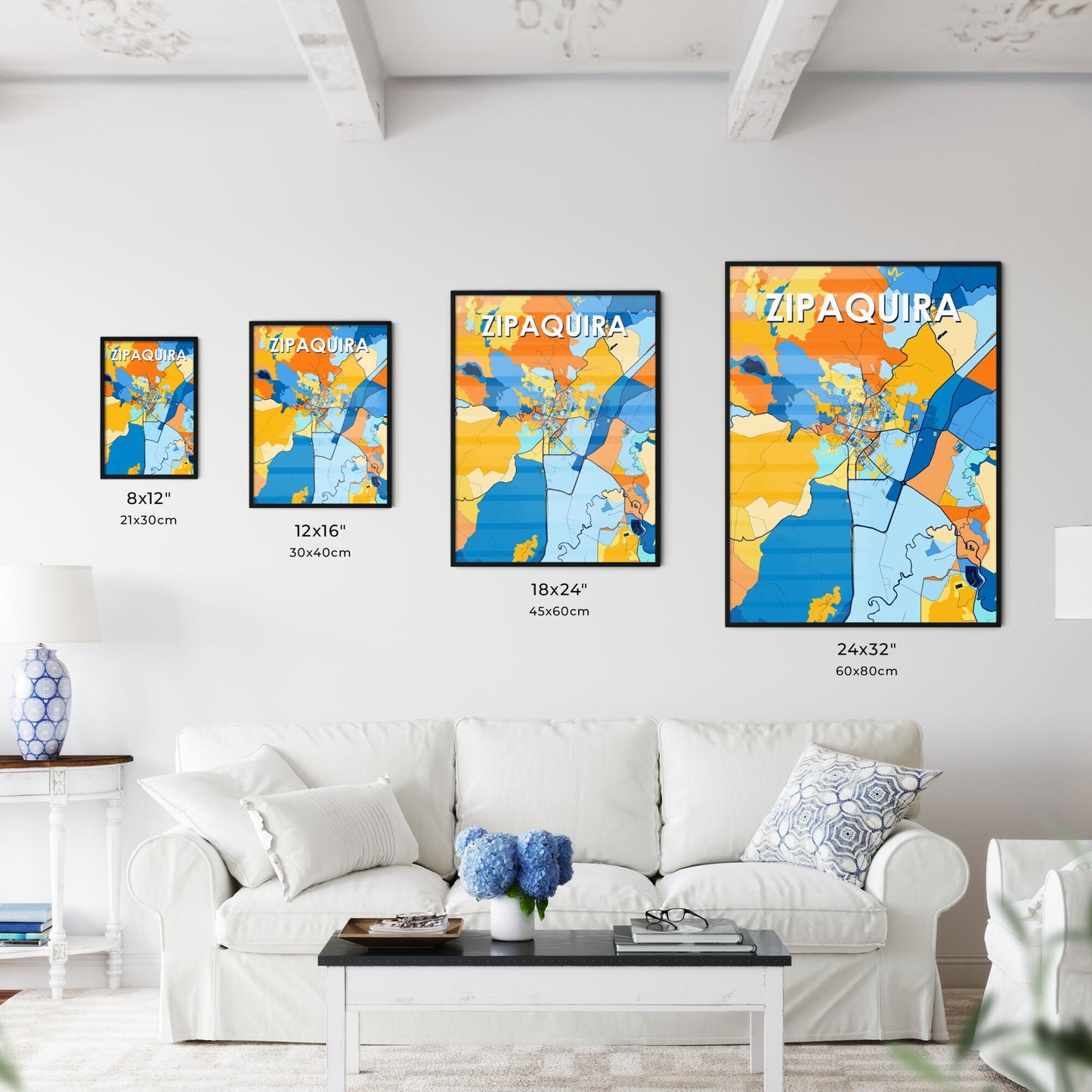 ZIPAQUIRA COLOMBIA Vibrant Colorful Art Map Poster Blue Orange