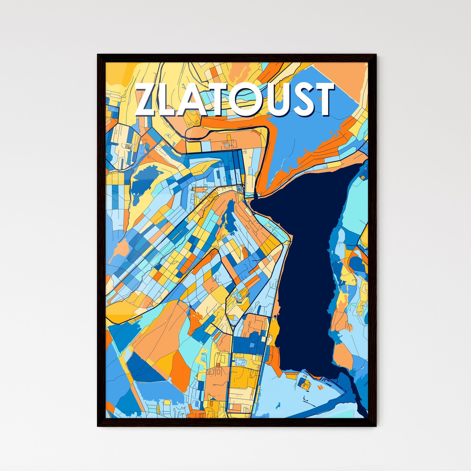 ZLATOUST RUSSIA Vibrant Colorful Art Map Poster Blue Orange