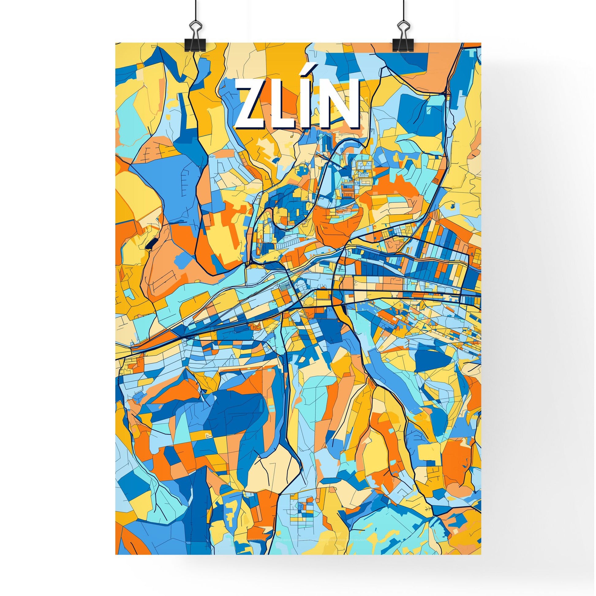 ZLÍN CZECHIA Vibrant Colorful Art Map Poster Blue Orange
