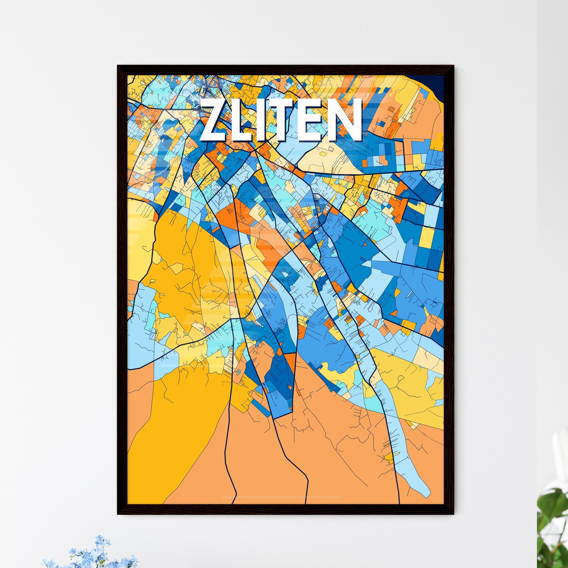 ZLITEN LIBYA Vibrant Colorful Art Map Poster Blue Orange