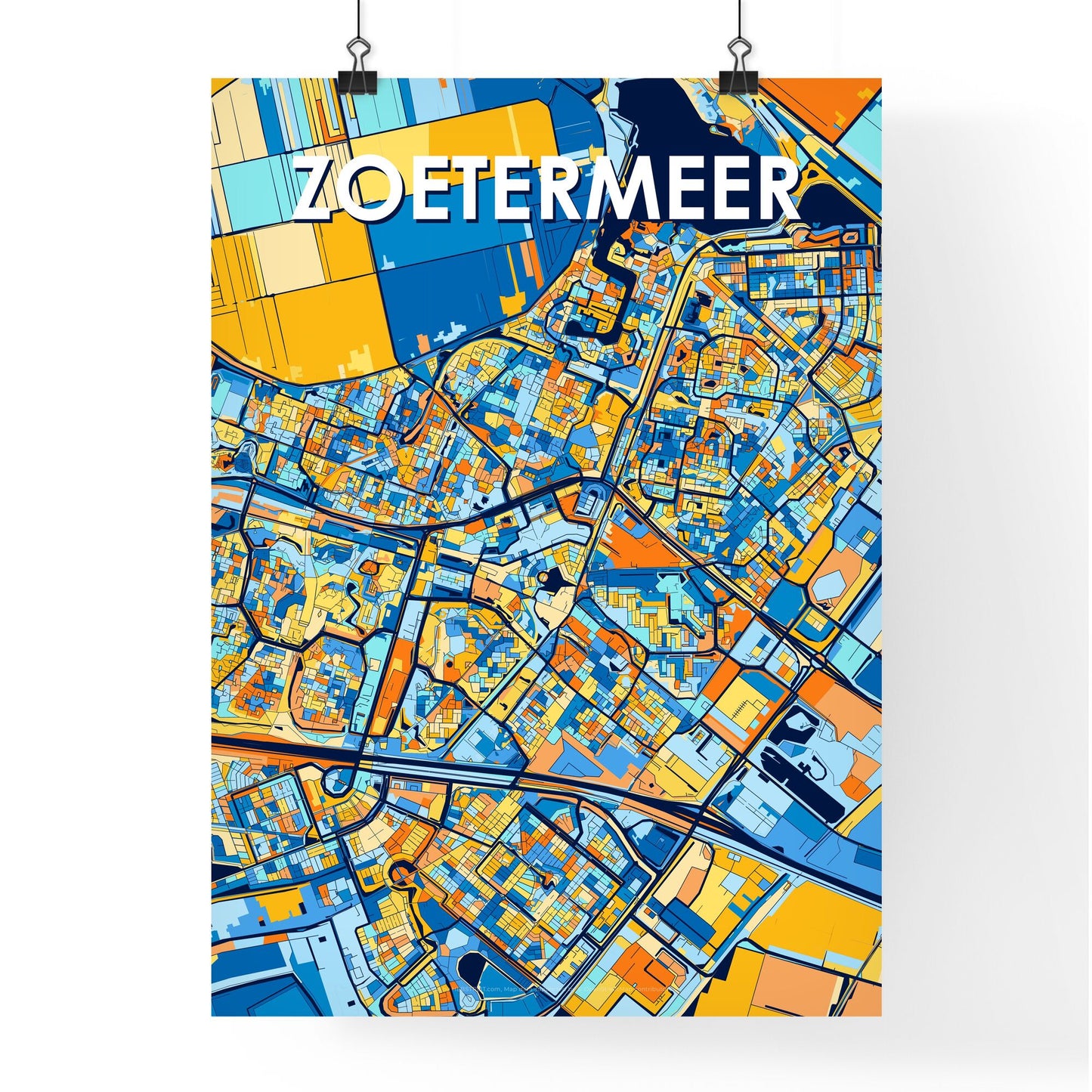 ZOETERMEER NETHERLANDS Vibrant Colorful Art Map Poster Blue Orange