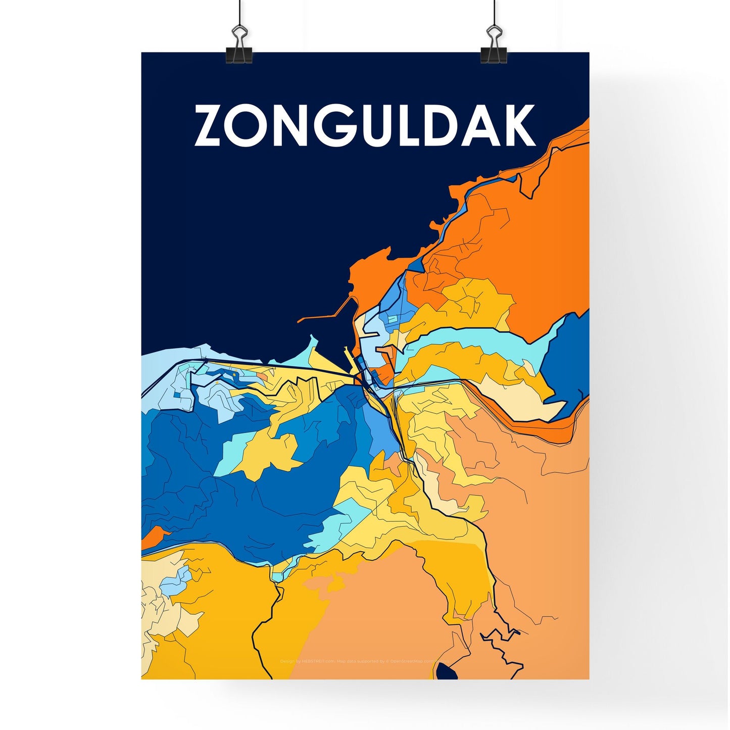 ZONGULDAK TURKEY Vibrant Colorful Art Map Poster Blue Orange