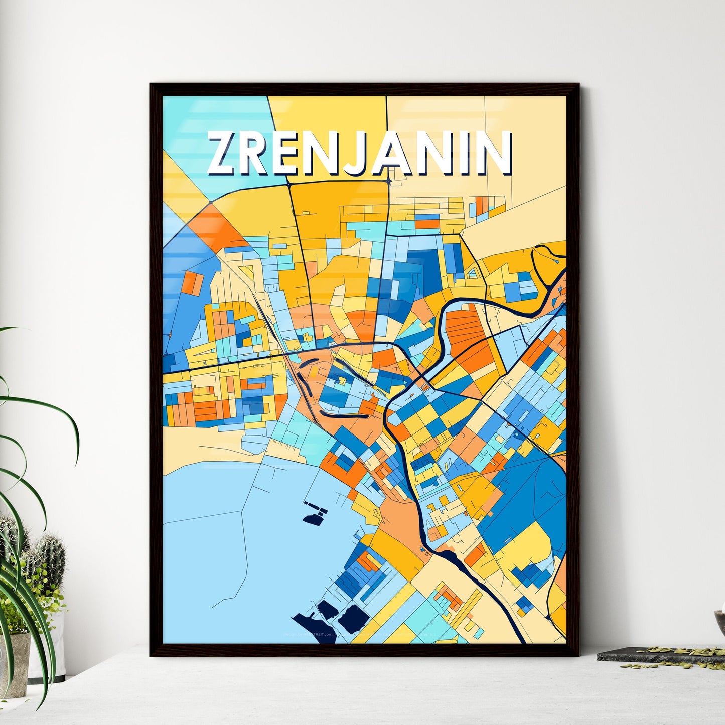 ZRENJANIN SERBIA Vibrant Colorful Art Map Poster Blue Orange