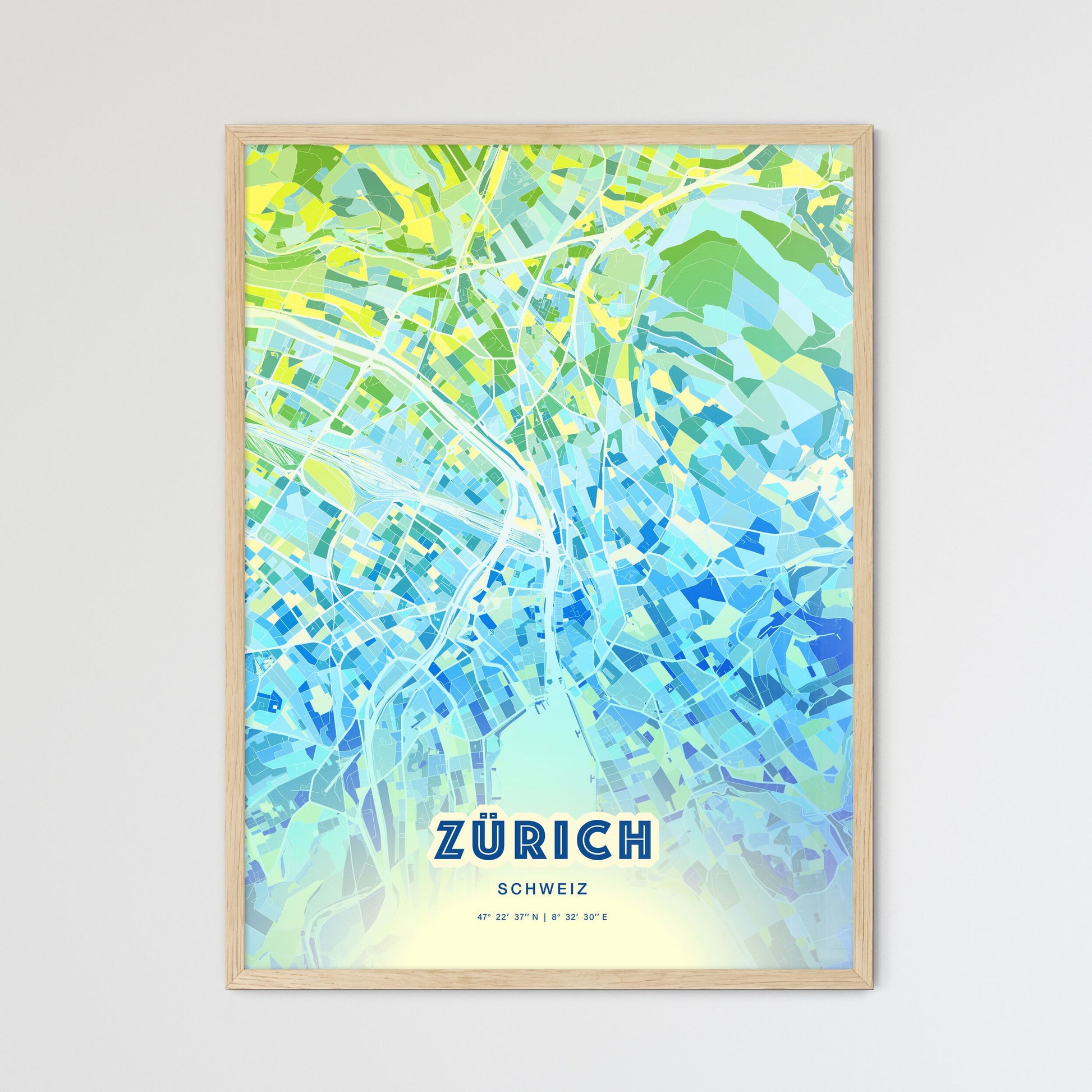 Colorful Zürich Switzerland Fine Art Map Cool Blue