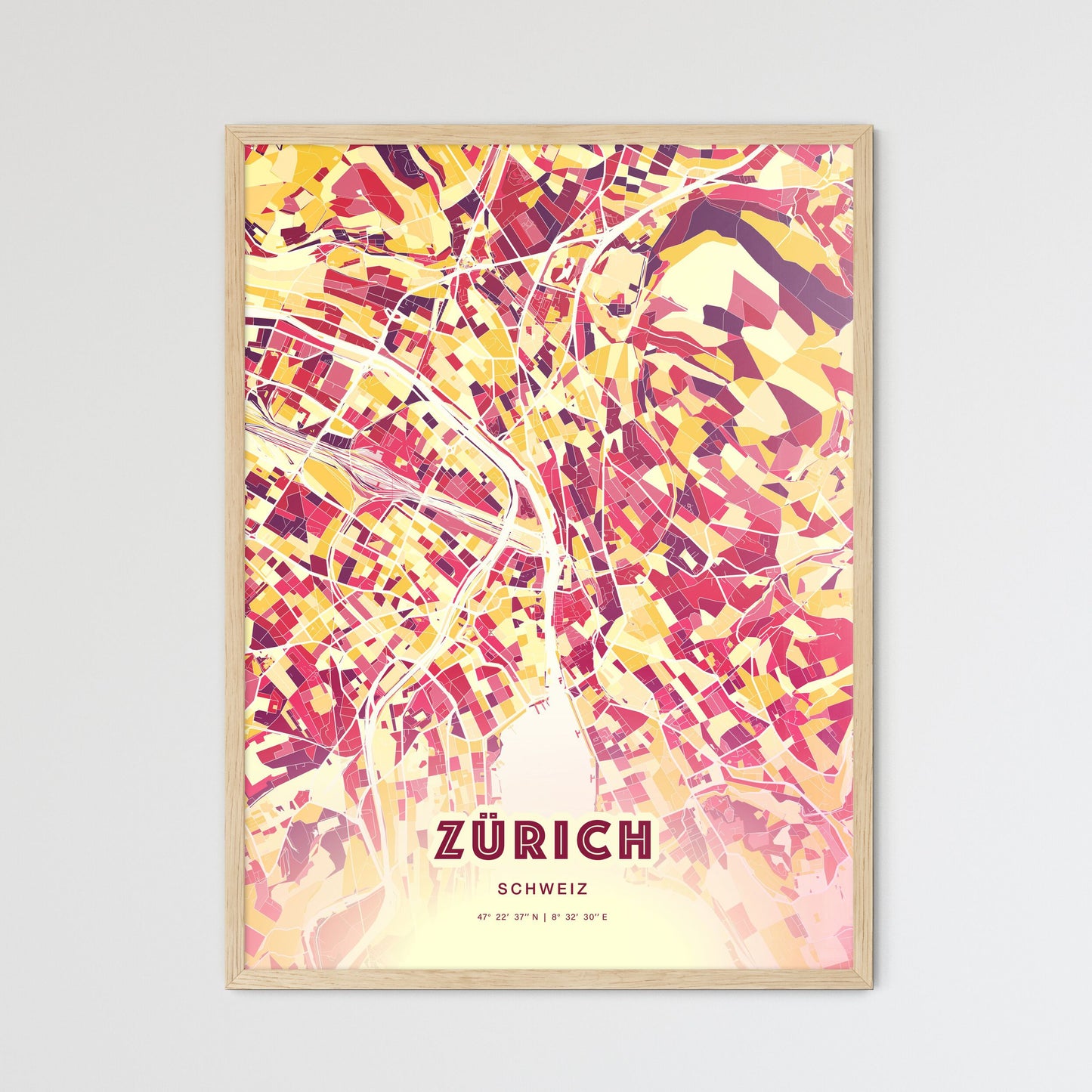 Colorful Zürich Switzerland Fine Art Map Hot Red