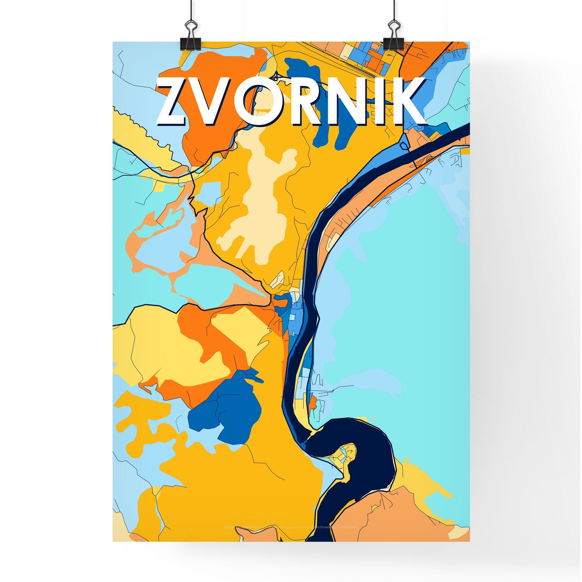 ZVORNIK BOSNIA AND HERZEGOVINA Vibrant Colorful Art Map Poster Blue Orange